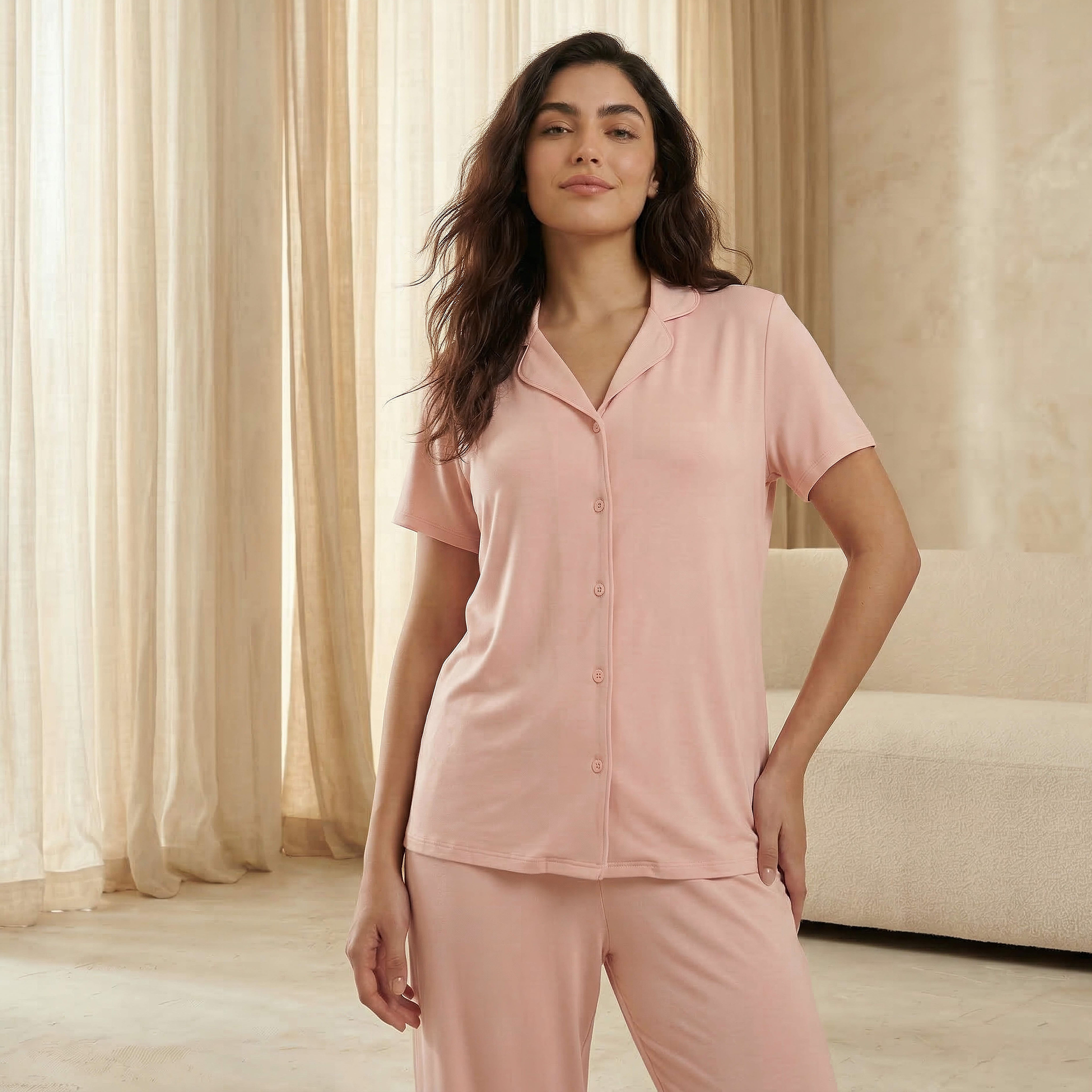 Pyjama Set Button-Down Shirt & Trousers-women-clothing-nightwear-pyjamas-longsets-image-7
