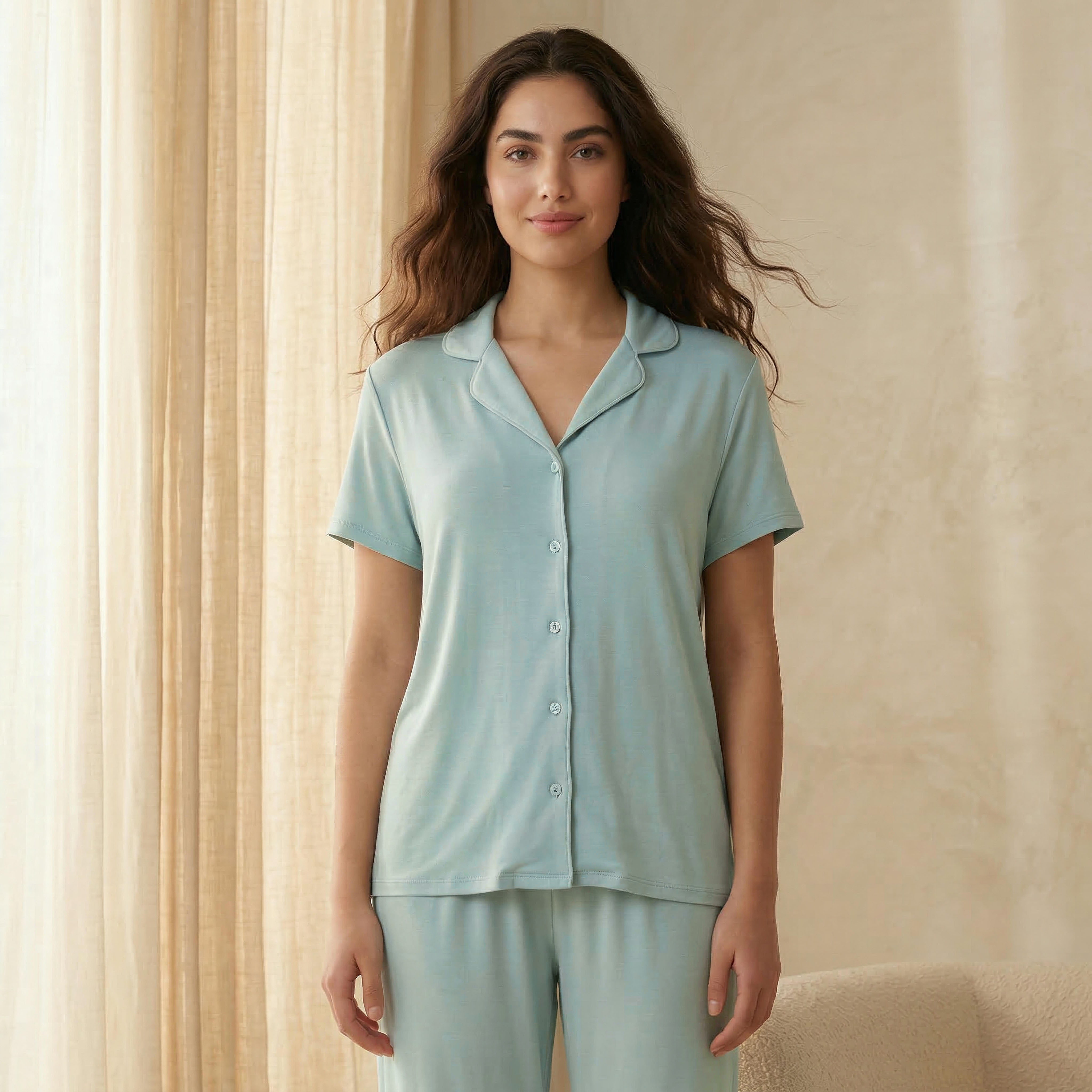 Pyjama Set Button-Down Shirt & Trousers-women-clothing-nightwear-pyjamas-longsets-image-3