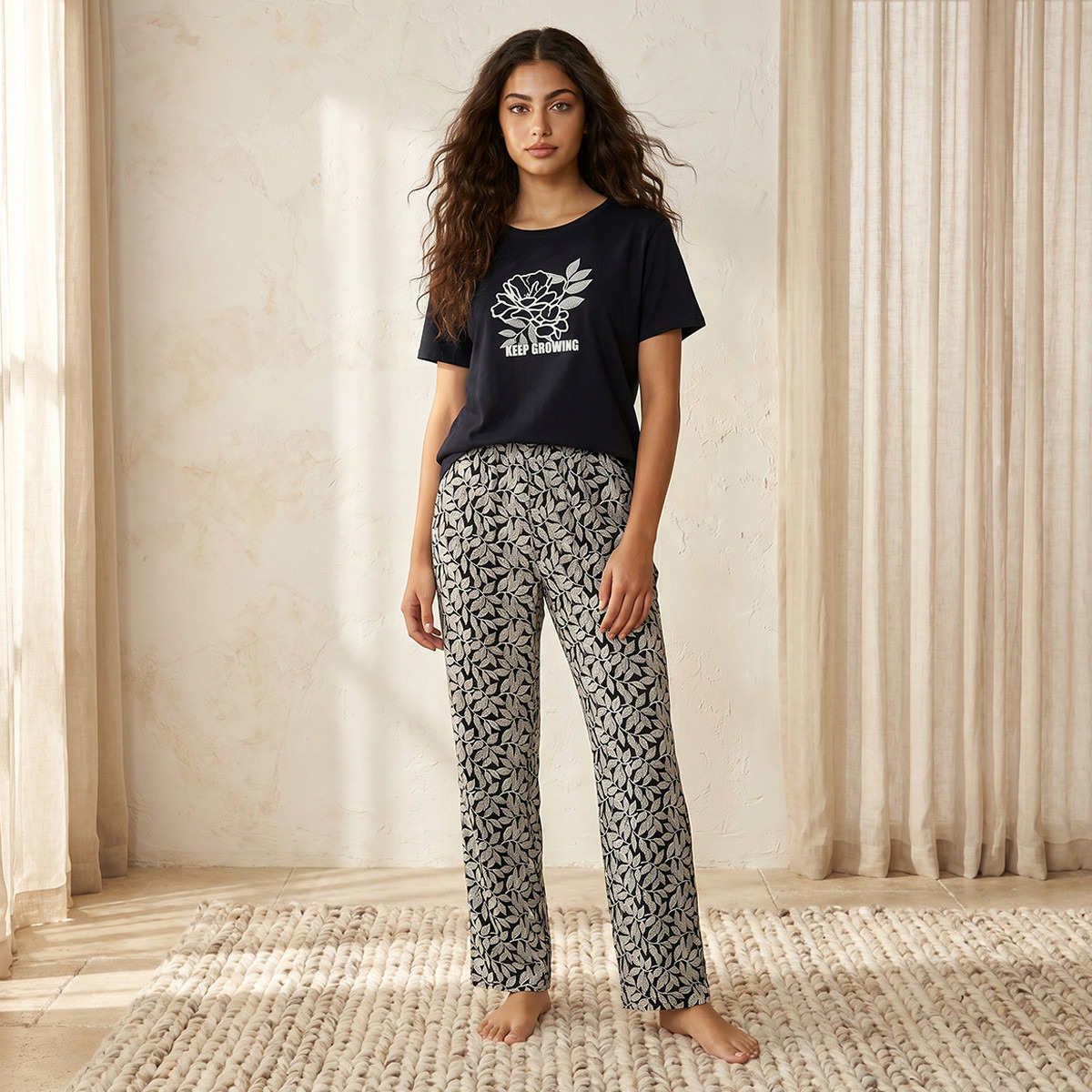 Pyjama Set Printed T-shirt & Trousers Viscose-women-clothing-nightwear-pyjamas-longsets-image-1