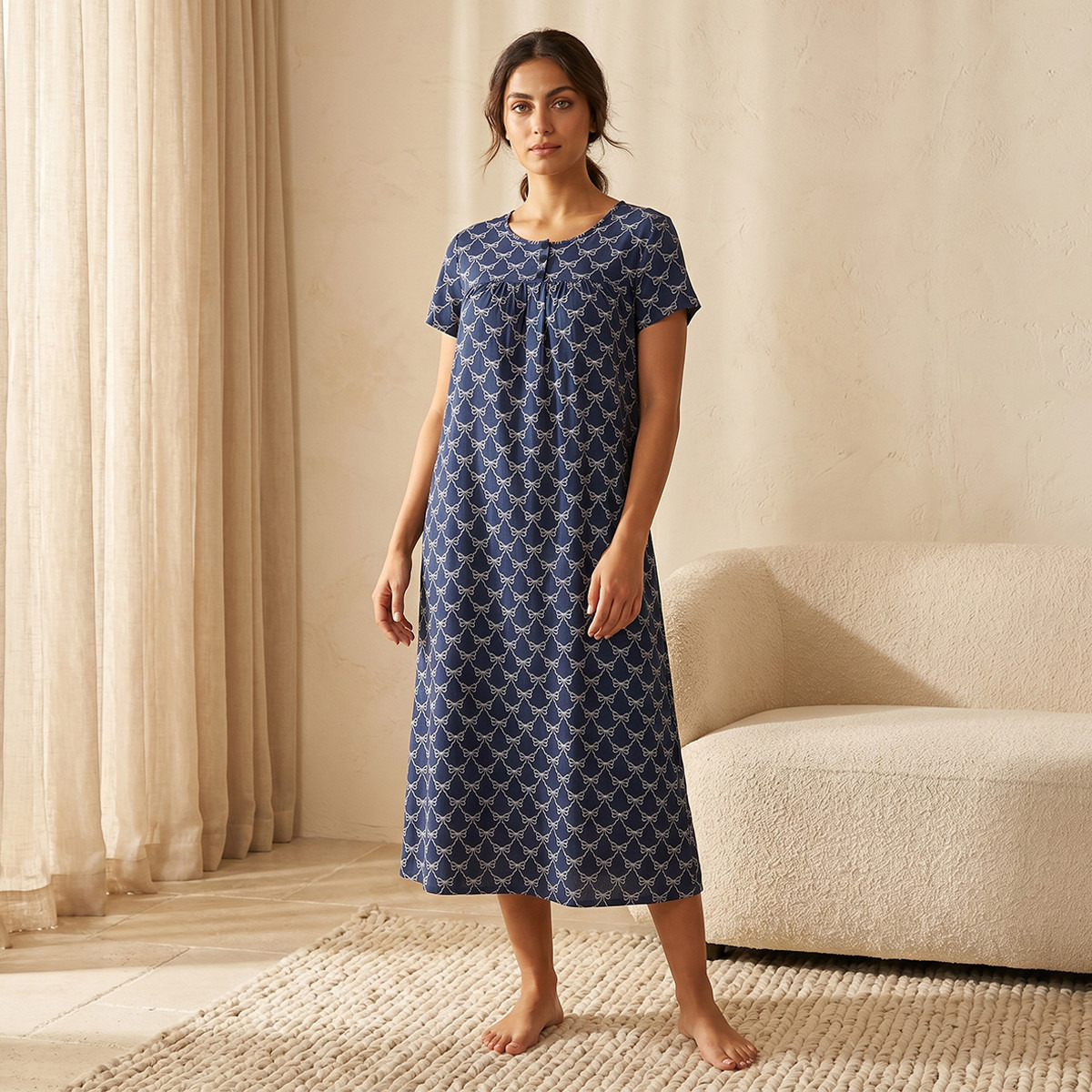 Night Gown Short Sleeves Printed Viscose-women-clothing-nightwear-nighties-image-1