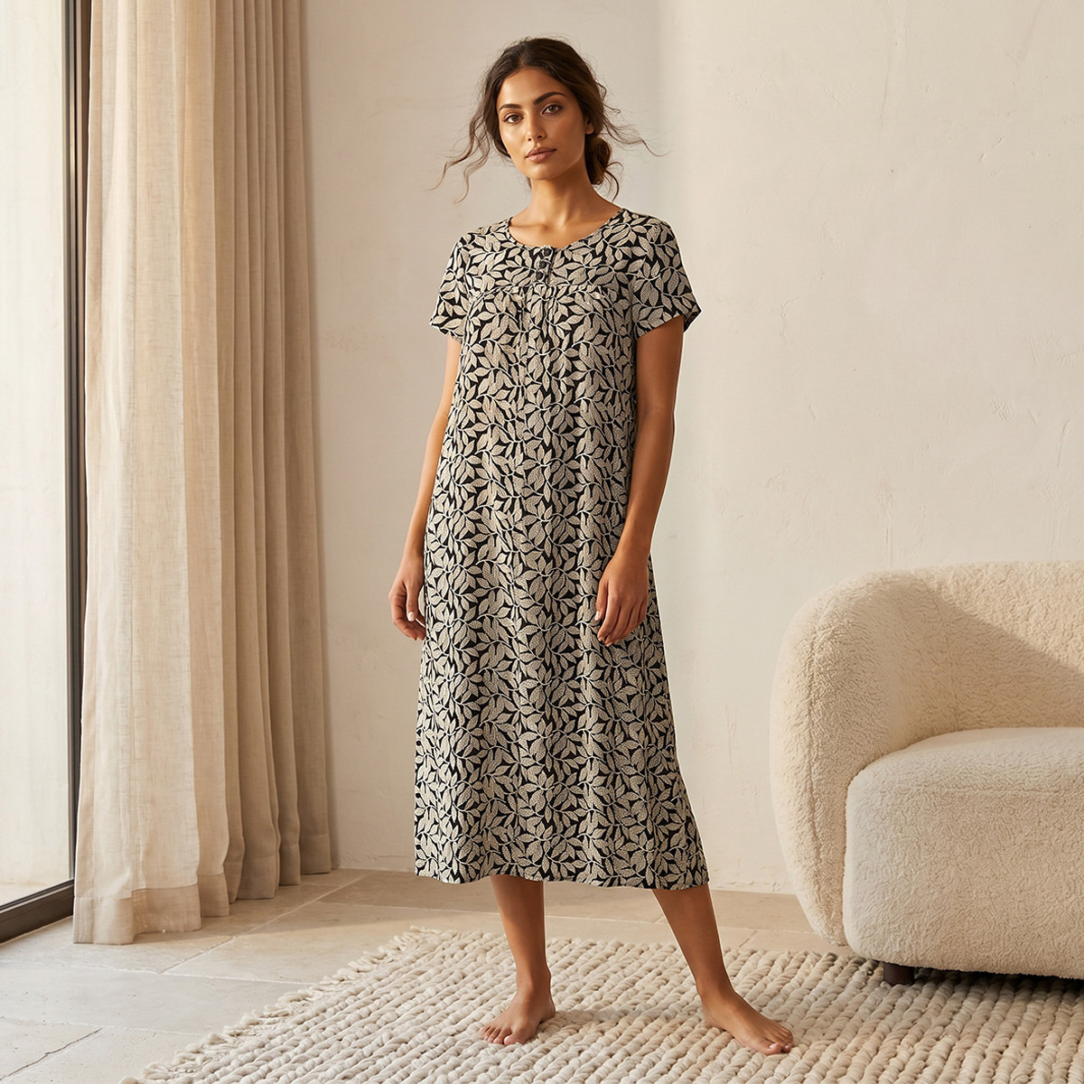 Night Gown Short Sleeves Printed Viscose-women-clothing-nightwear-nighties-image-1