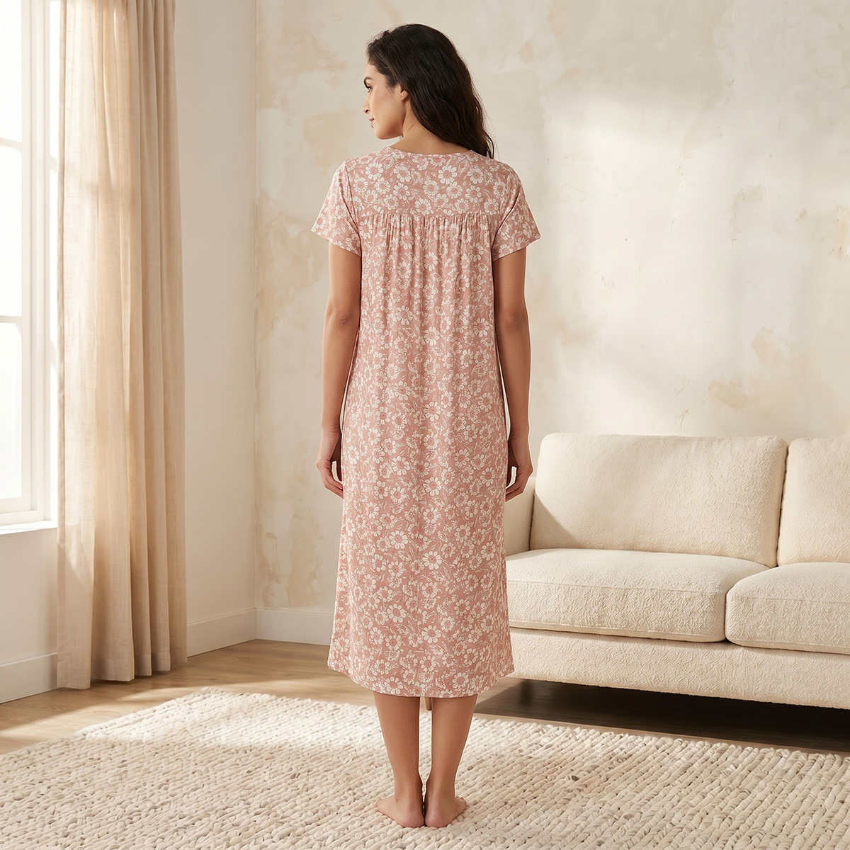 Night Gown Short Sleeves Floral Print Viscose-women-clothing-nightwear-nighties-image-3