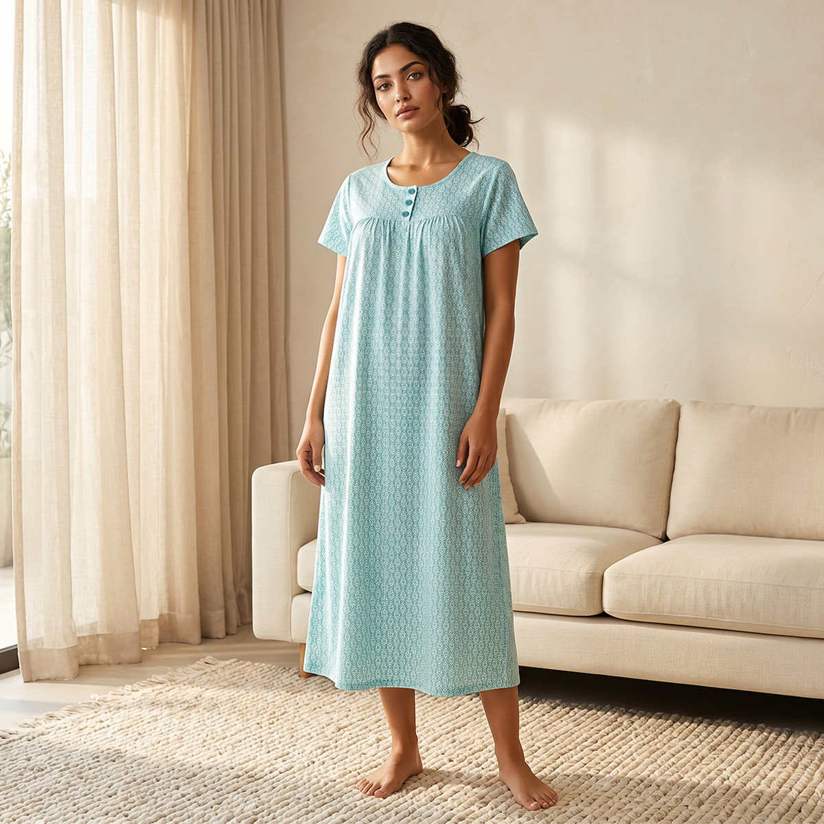 Night Gown Short Sleeves Printed Viscose-women-clothing-nightwear-nighties-image-1