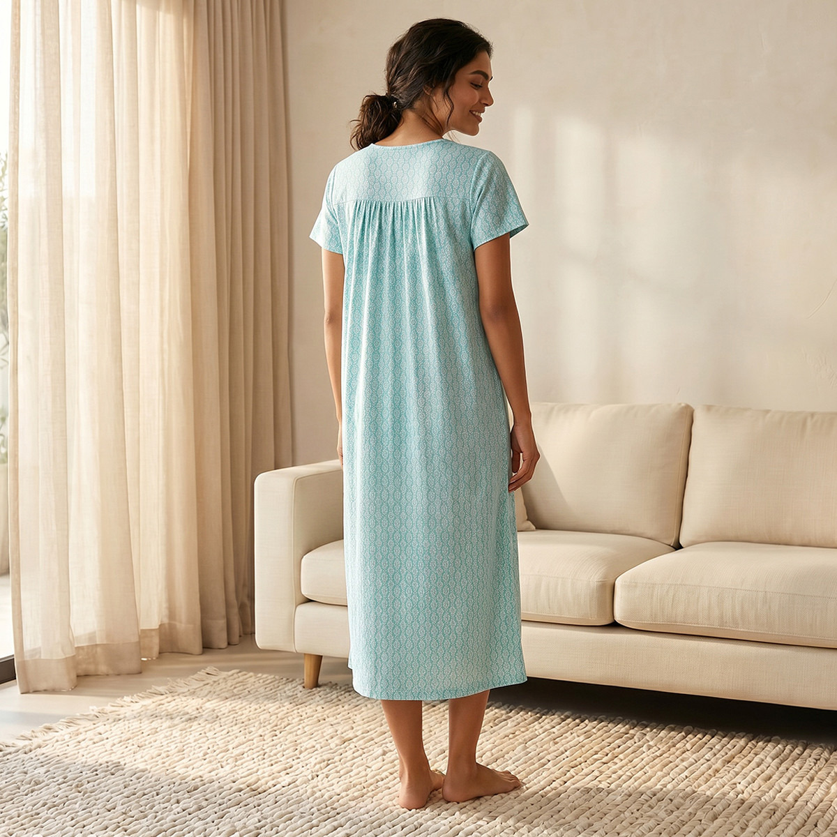 Night Gown Short Sleeves Printed Viscose-women-clothing-nightwear-nighties-image-3