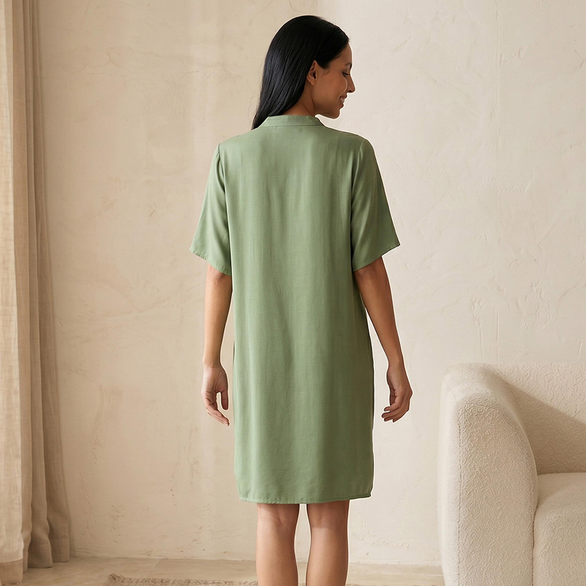 Set of 2 - Splash Intimates Knee Length Night Dress Short Sleeves Mandarin Collar Viscose-women-clothing-nightwear-nighties-image-5