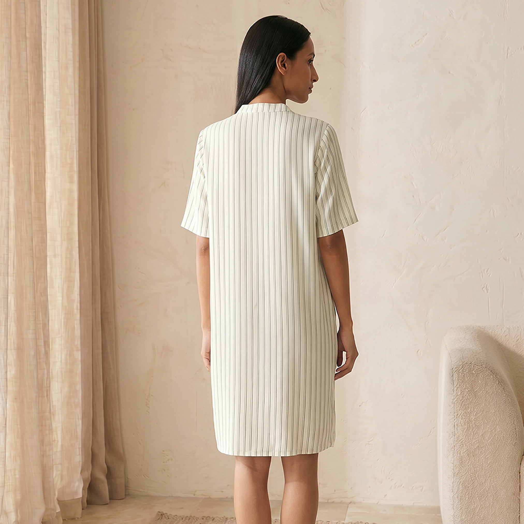 Set of 2 - Splash Intimates Knee Length Night Dress Short Sleeves Mandarin Collar Viscose-women-clothing-nightwear-nighties-image-7