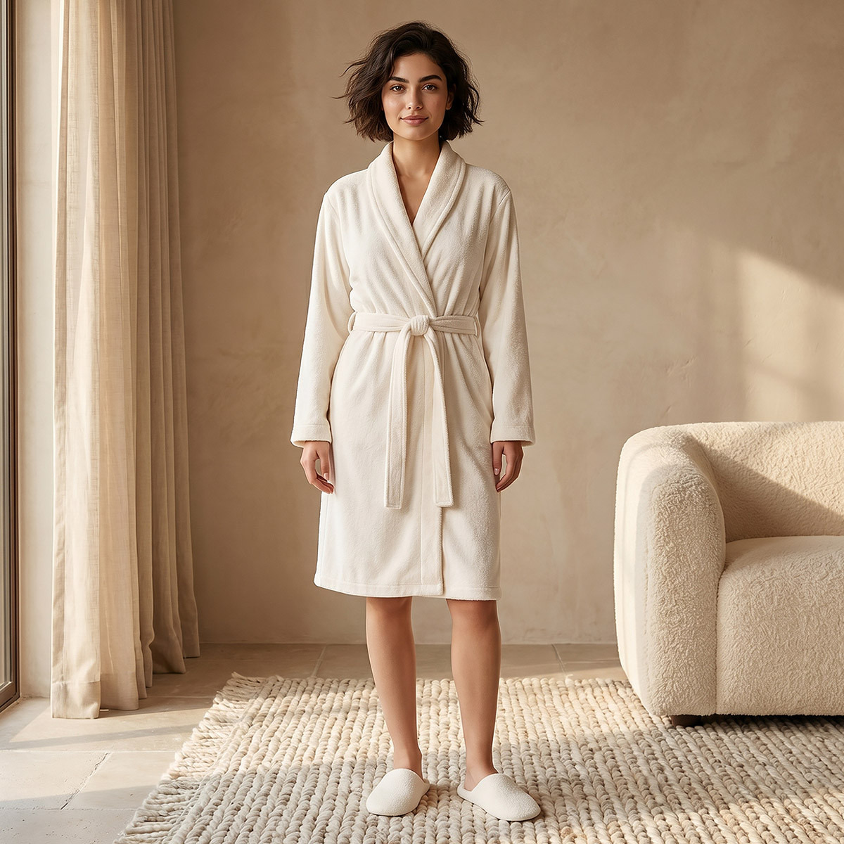Robe Knee-Length with Belt and Slippers-women-clothing-nightwear-robes-image-1