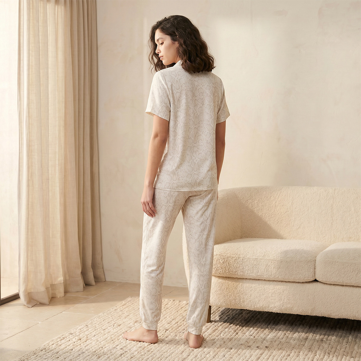 Pyjama Set Printed Button-Down Shirt & Trousers-women-clothing-nightwear-pyjamas-longsets-image-4