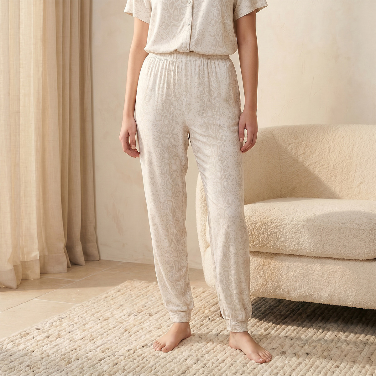 Pyjama Set Printed Button-Down Shirt & Trousers-women-clothing-nightwear-pyjamas-longsets-image-5