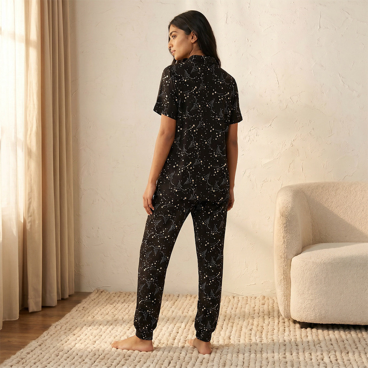 Pyjama Set Printed Button-Down Shirt & Trousers-women-clothing-nightwear-pyjamas-longsets-image-4