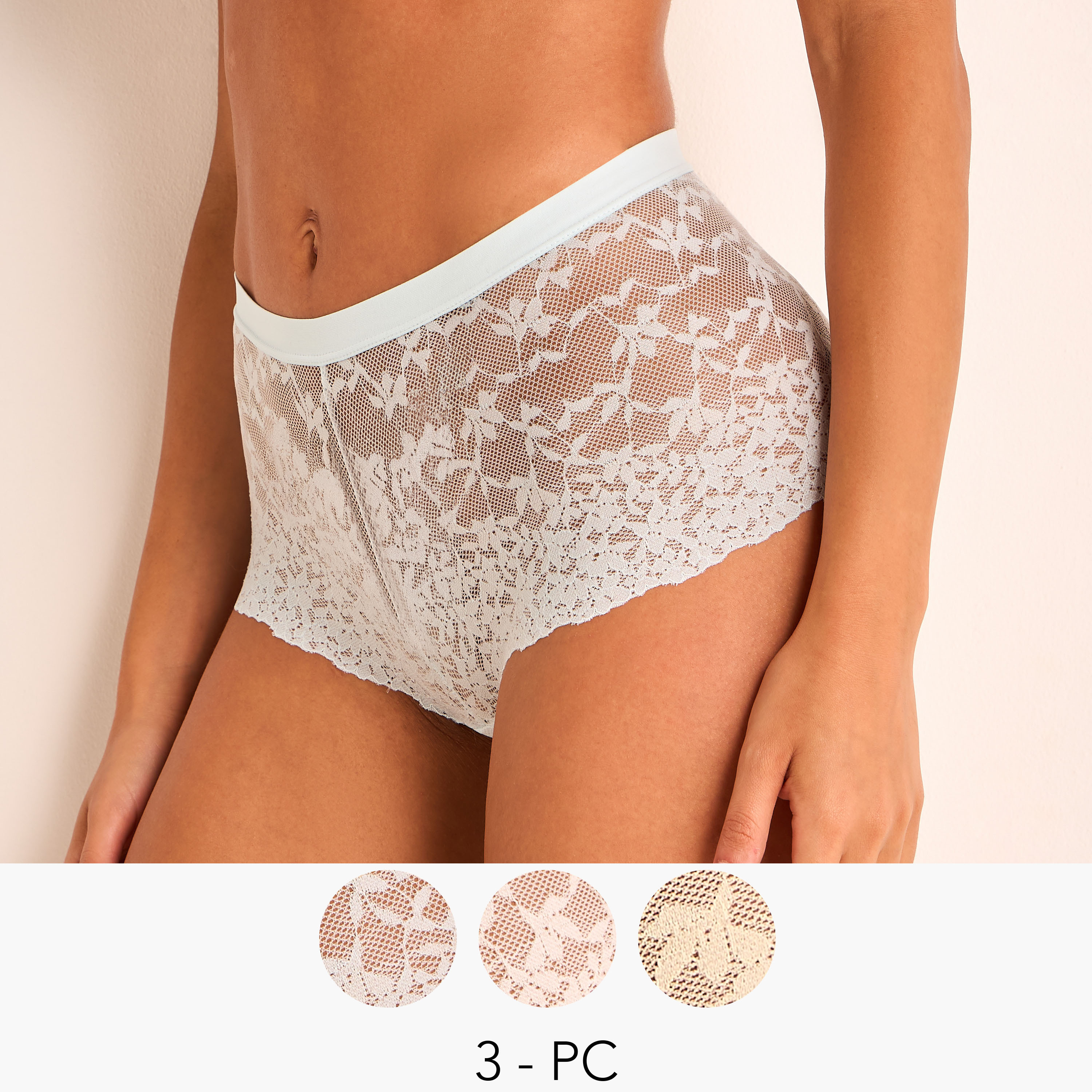 طقم سراويل داخلية كاملة 3 قطع بخصر مرتفع وتصميم دانتيل-women-clothing-lingerie-panties-image-1