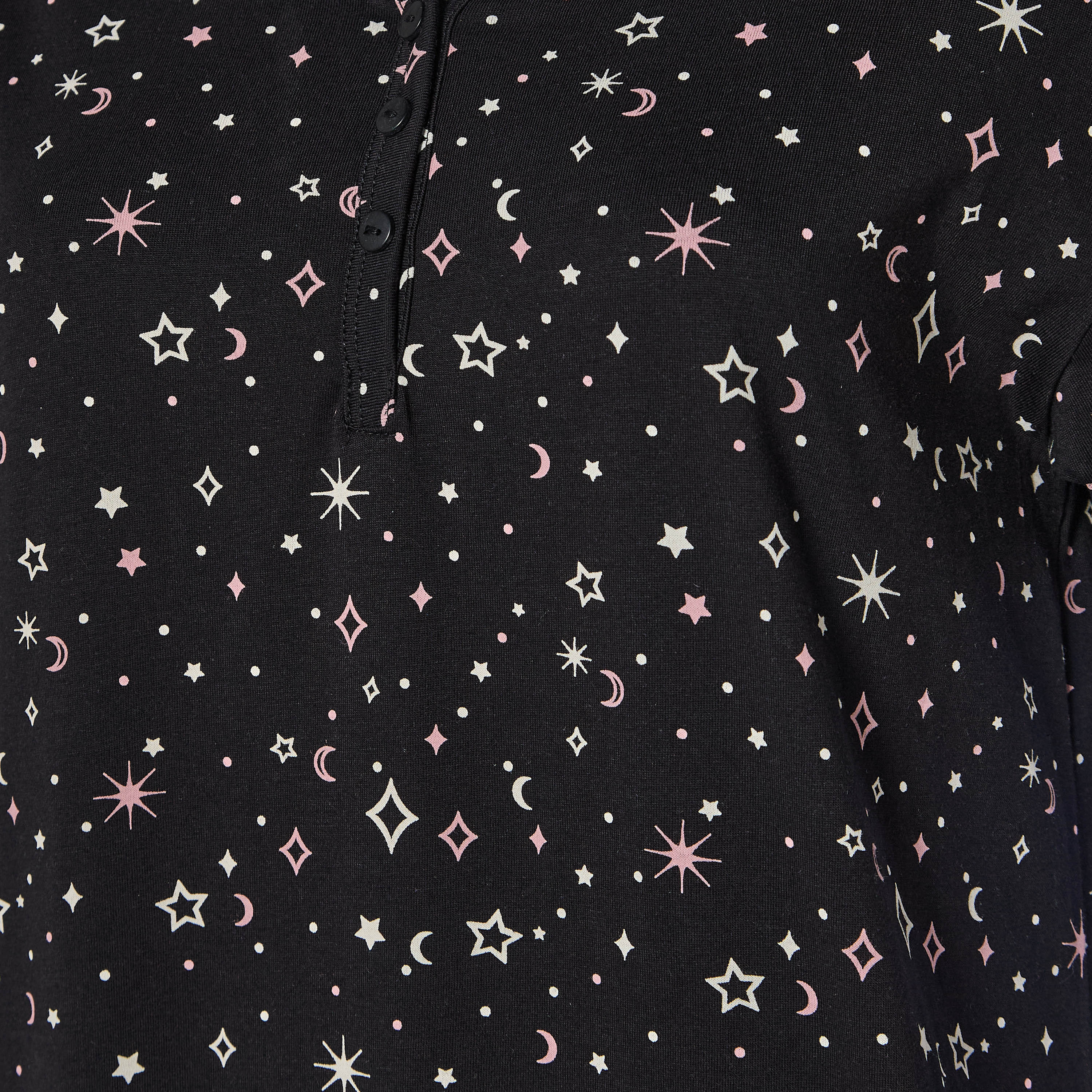 Knee Length Night Dress Short Sleeves with Celestial Print Cotton-women-clothing-nightwear-nighties-image-2