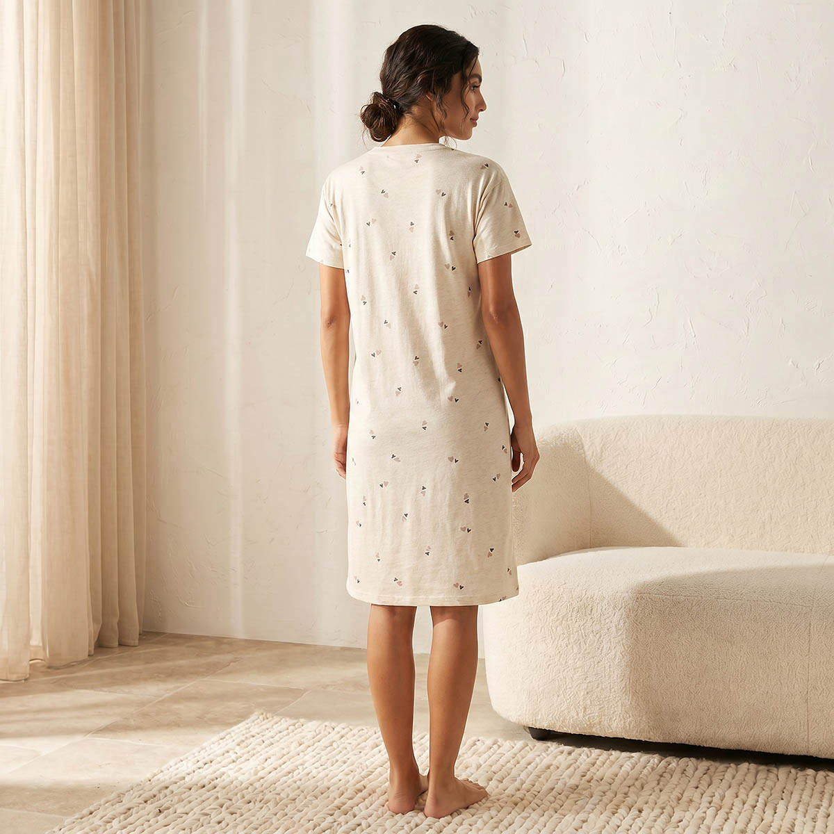 Splash Intimates Knee Length Night Dress Short Sleeves Heart Print Cotton-women-clothing-nightwear-nighties-image-4