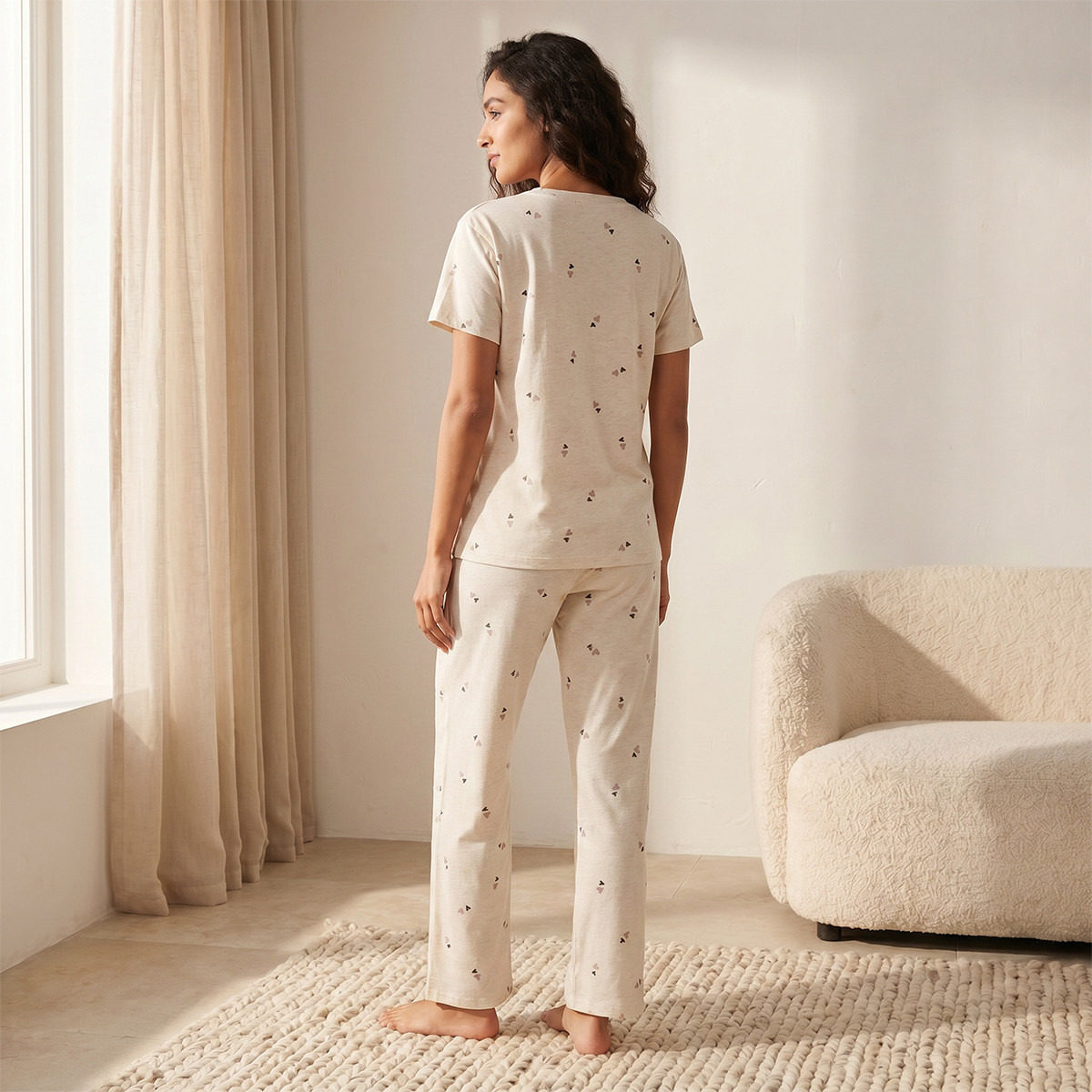 Pyjama Set Heart Print T-shirt & Trousers Cotton-women-clothing-nightwear-pyjamas-longsets-image-4