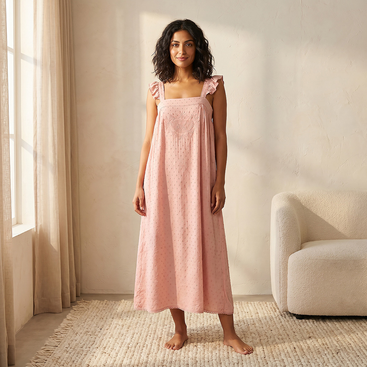 Night Gown Sleeveless Embroidered Viscose-women-clothing-nightwear-nighties-image-1
