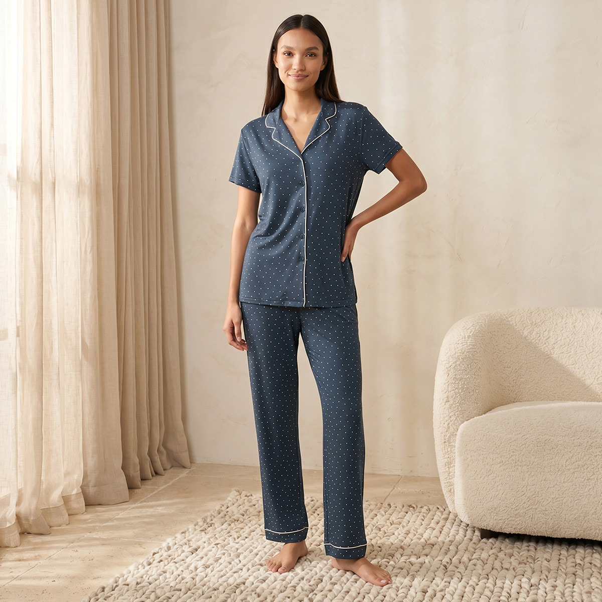Splash Intimates Pyjama Set Button-Down Shirt & Trousers Viscose-women-clothing-nightwear-pyjamas-longsets-image-1