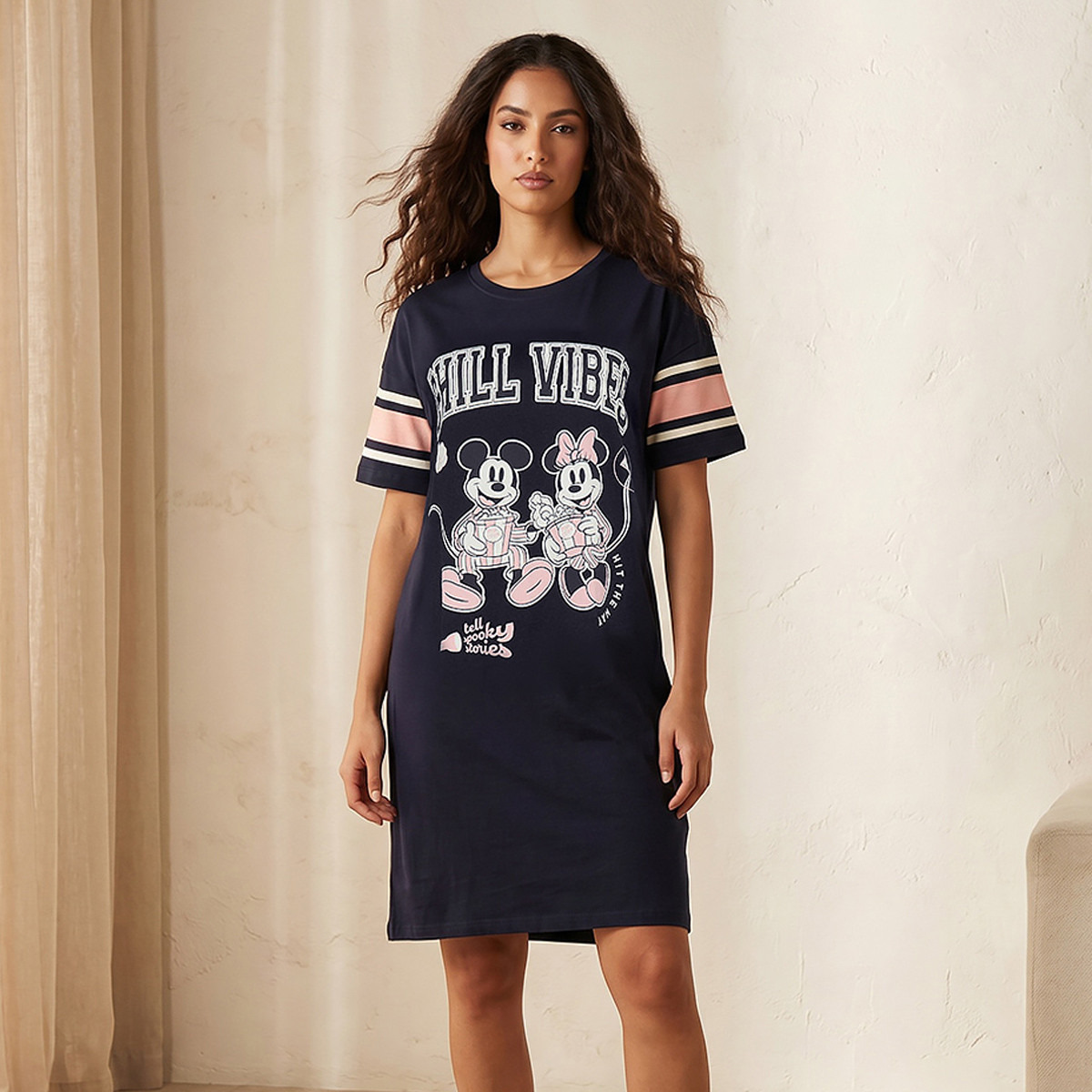 Splash Intimates Sleepshirt Short Sleeves Mickey and Minnie Mouse Print Cotton-women-clothing-nightwear-nighties-image-1