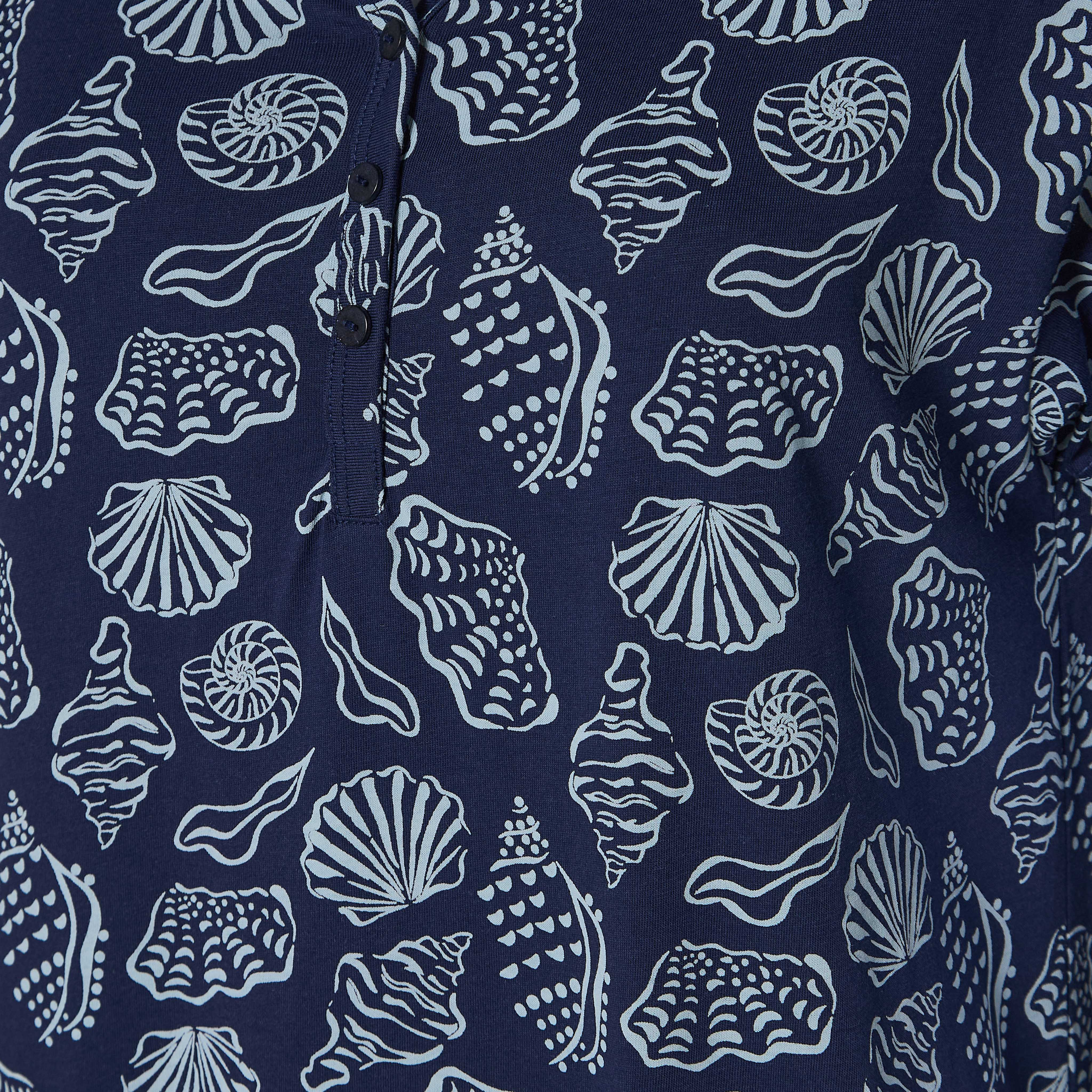 Knee Length Night Dress Short Sleeves with Seashell Print Cotton-women-clothing-nightwear-nighties-image-2