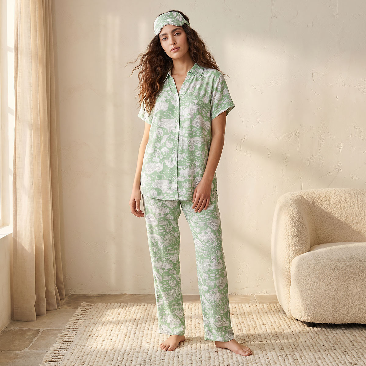 Pyjama Set Button-Down Shirt & Trousers Viscose-women-clothing-nightwear-pyjamas-longsets-image-1