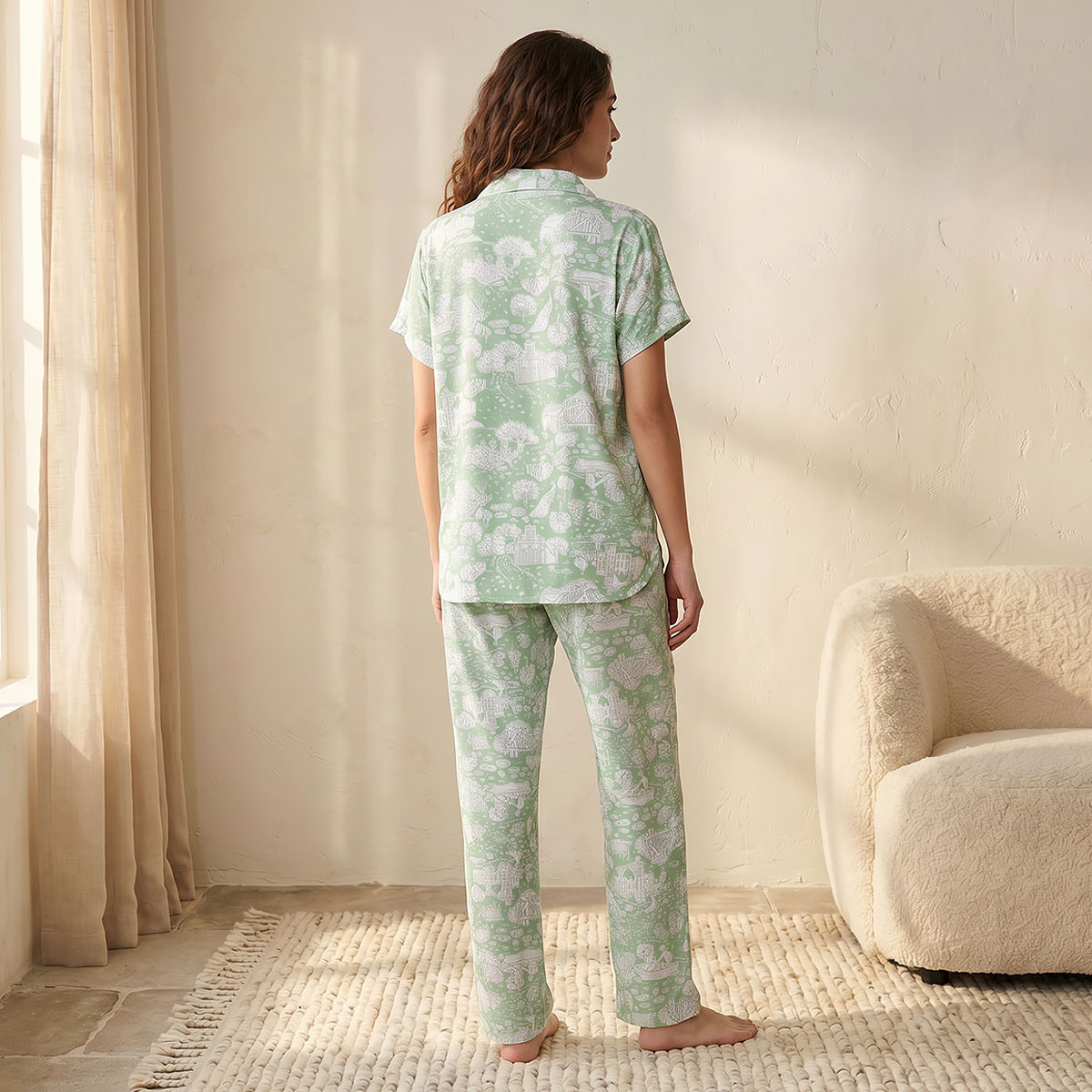 Pyjama Set Button-Down Shirt & Trousers Viscose-women-clothing-nightwear-pyjamas-longsets-image-4