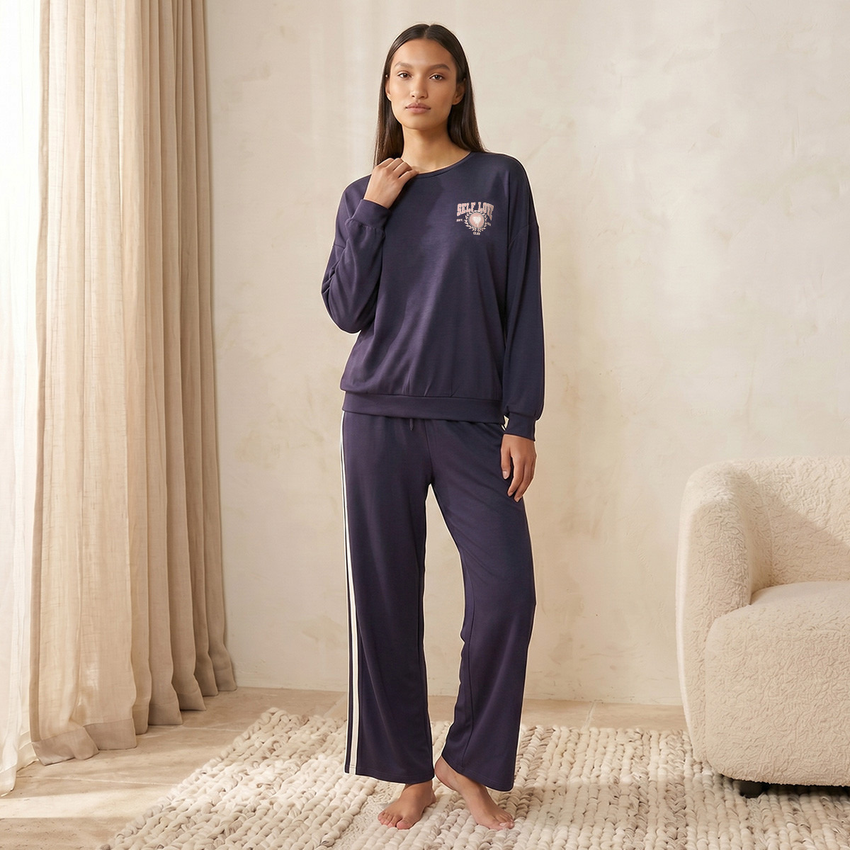 طقم بيجاما فيسكوز بنطلون طويل وتيشيرت بأكمام طويلة من سبلاش إنتيميتس-women-clothing-nightwear-pyjamas-longsets-image-1