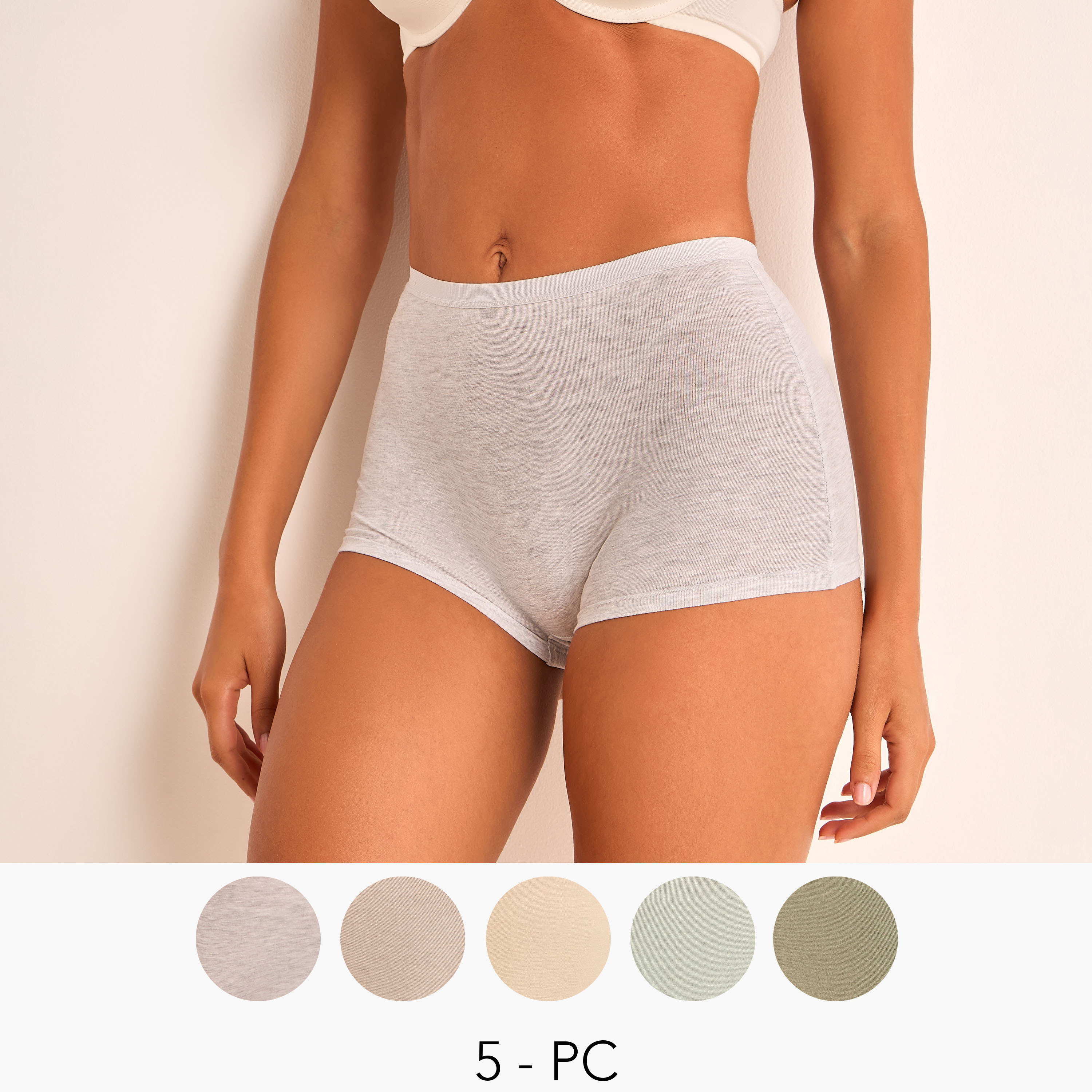 طقم سراويل داخلية بوي شورت بخصر مطاطي من سبلاش إنتيميتس - 5 قطع-women-clothing-plussize-lingerie-panties-image-1