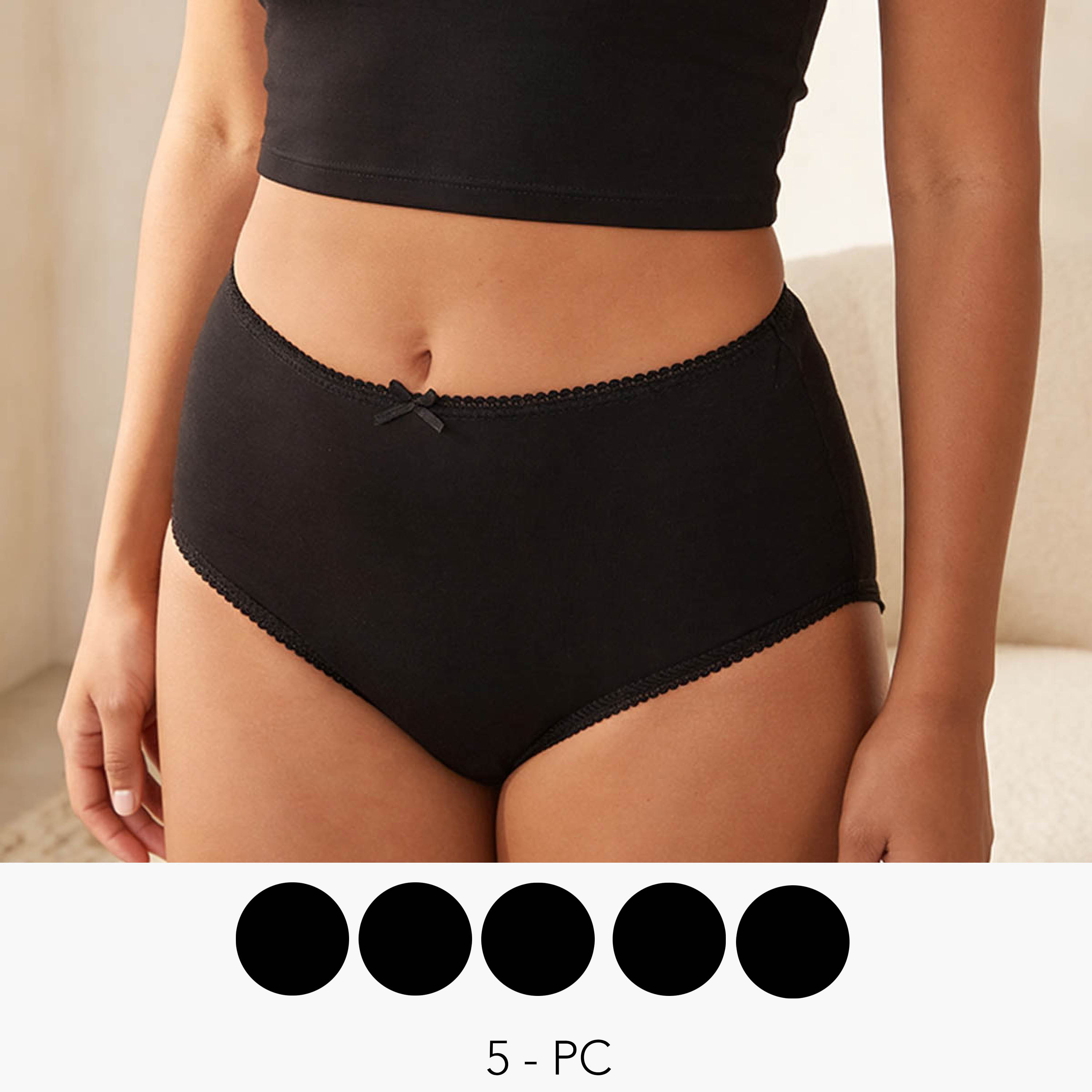 طقم سراويل داخلية كاملة بخصر مرتفع وزينة فيونكة 5 قطع من سبلاش إنتيميتس-women-clothing-lingerie-panties-image-1