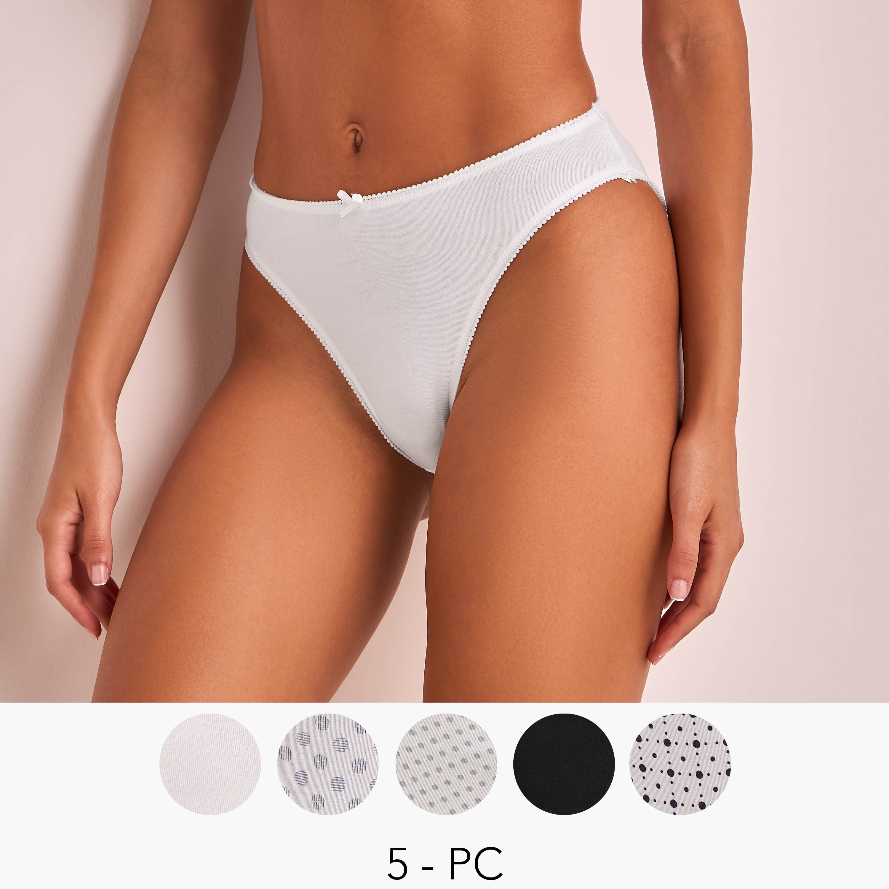 طقم سراويل داخلية قطنية خصر عالي بفيونكة رقيقة 5 قطع-women-clothing-lingerie-panties-image-1