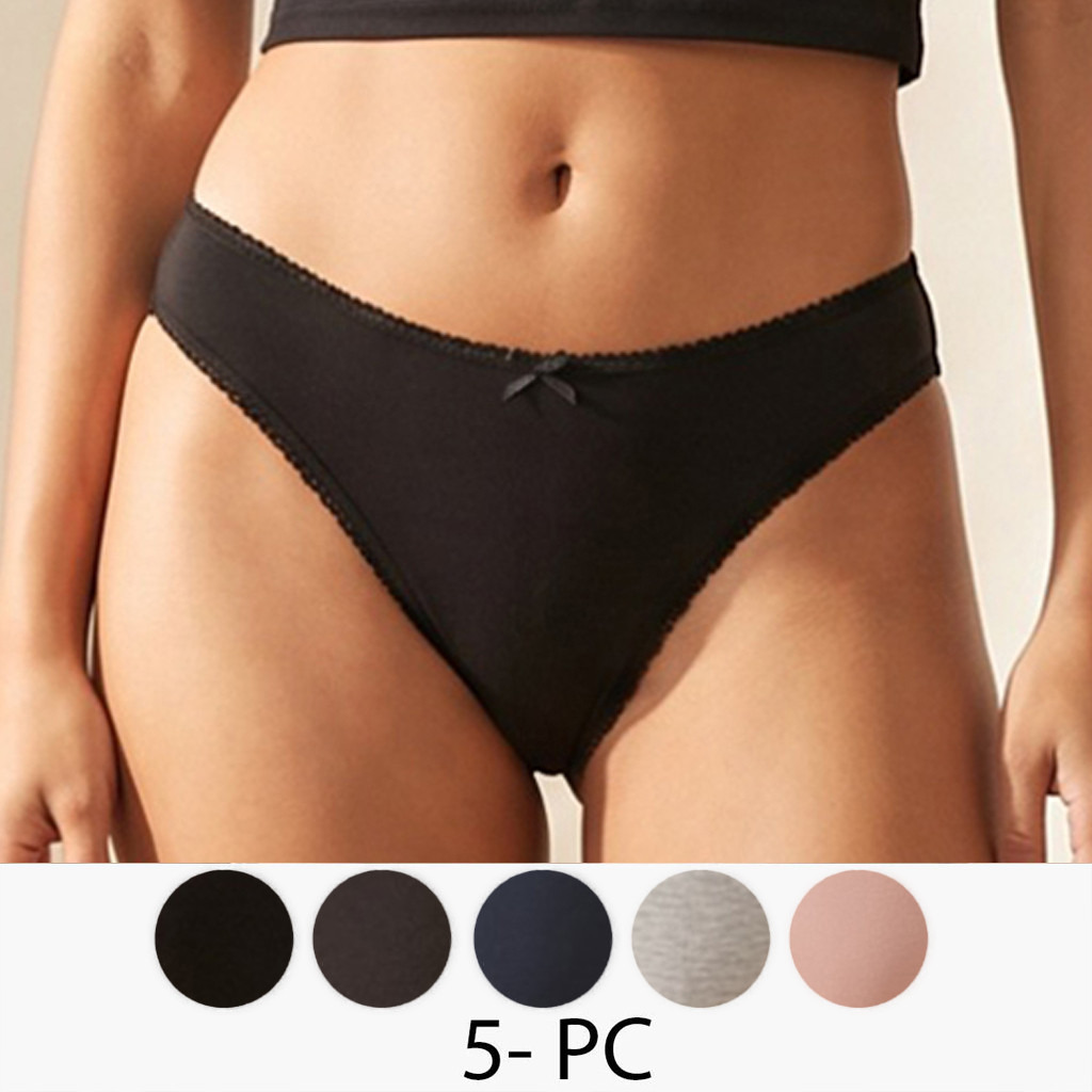 طقم سراويل بيكيني قطنية ناعمة بزينة فيونكة عدد 5 من سبلاش انتيميتس-women-clothing-plussize-lingerie-panties-image-1