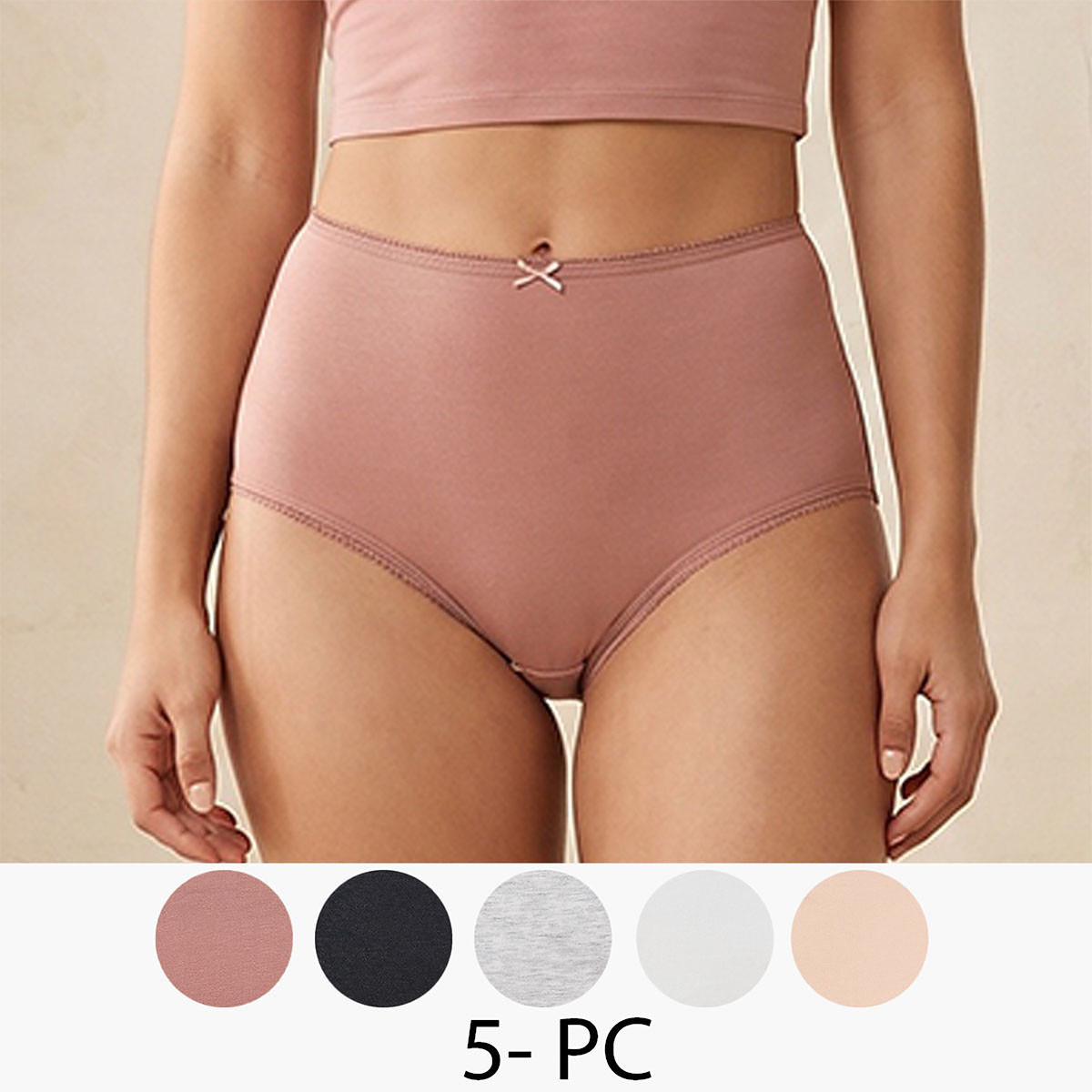 Set of 5 - Splash Intimates High-Rise Full Briefs with Bow Detail-women-clothing-plussize-lingerie-panties-image-1