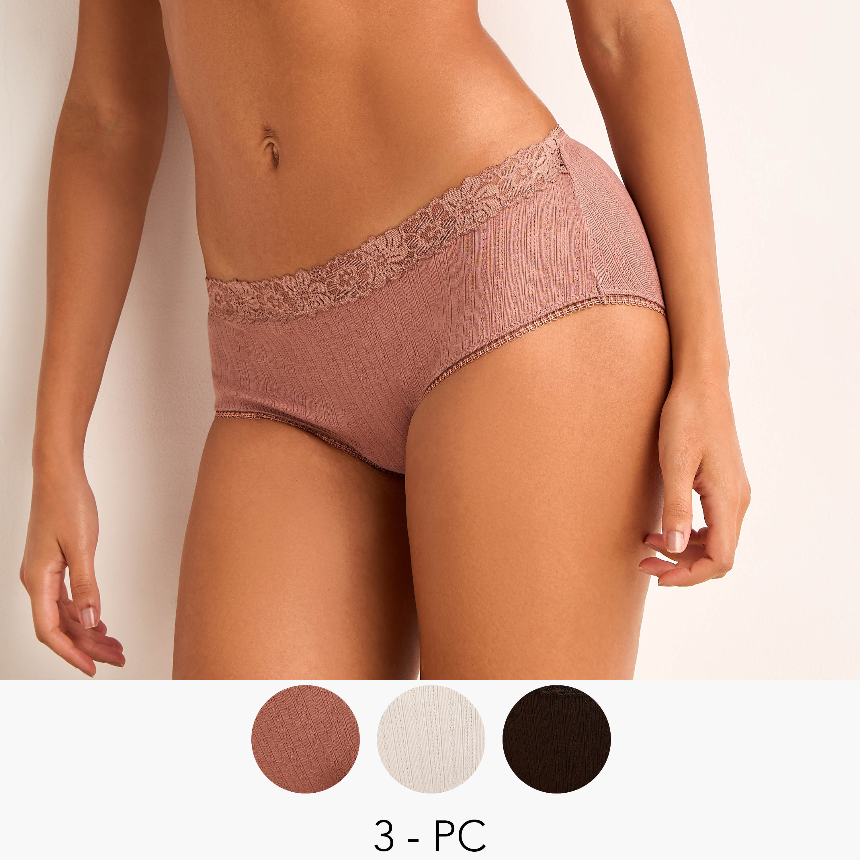طقم سراويل داخلية بحواف دانتيل 3 قطع مضلعة-women-clothing-plussize-lingerie-panties-image-1