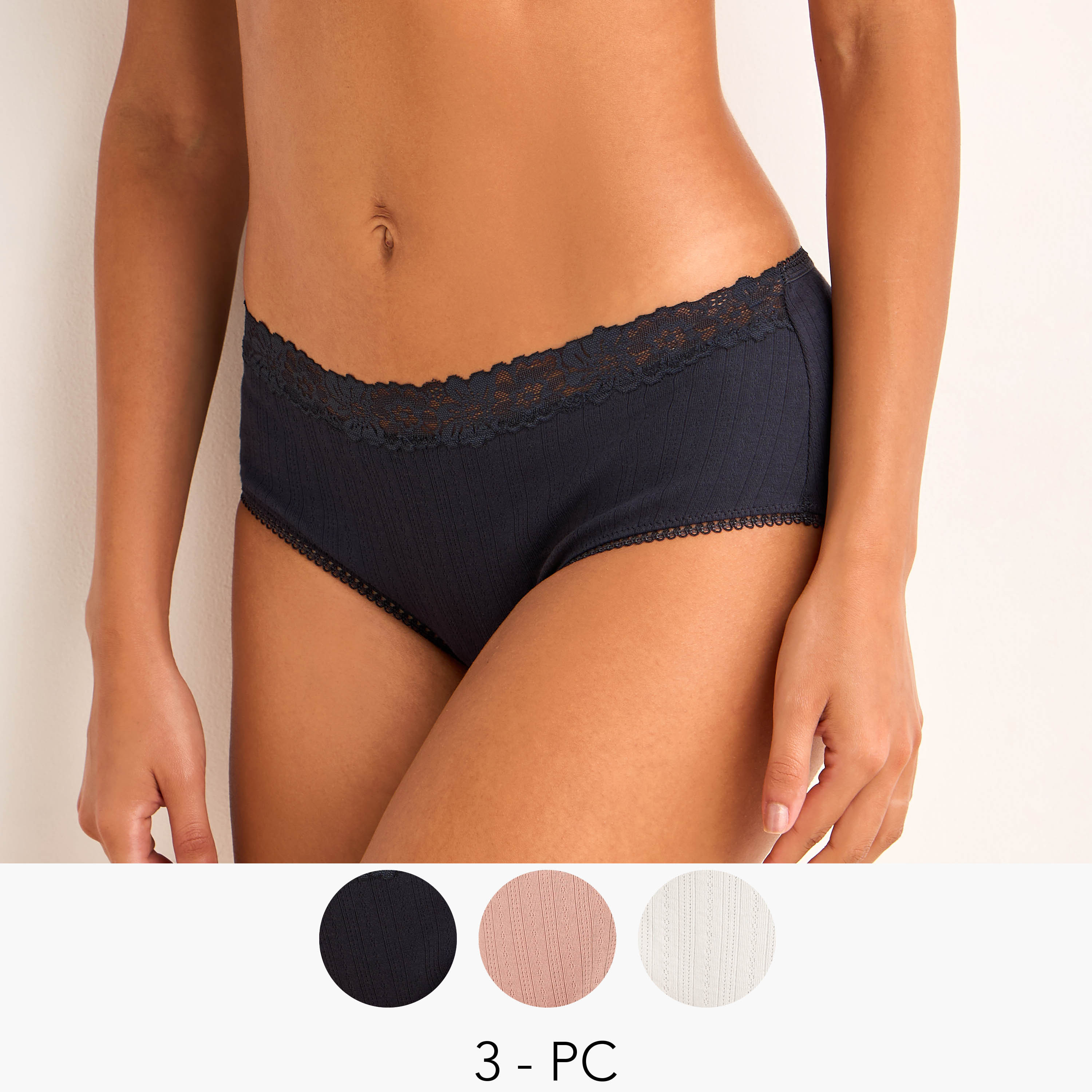 طقم سراويل داخلية بحواف دانتيل 3 قطع مضلعة-women-clothing-plussize-lingerie-panties-image-7