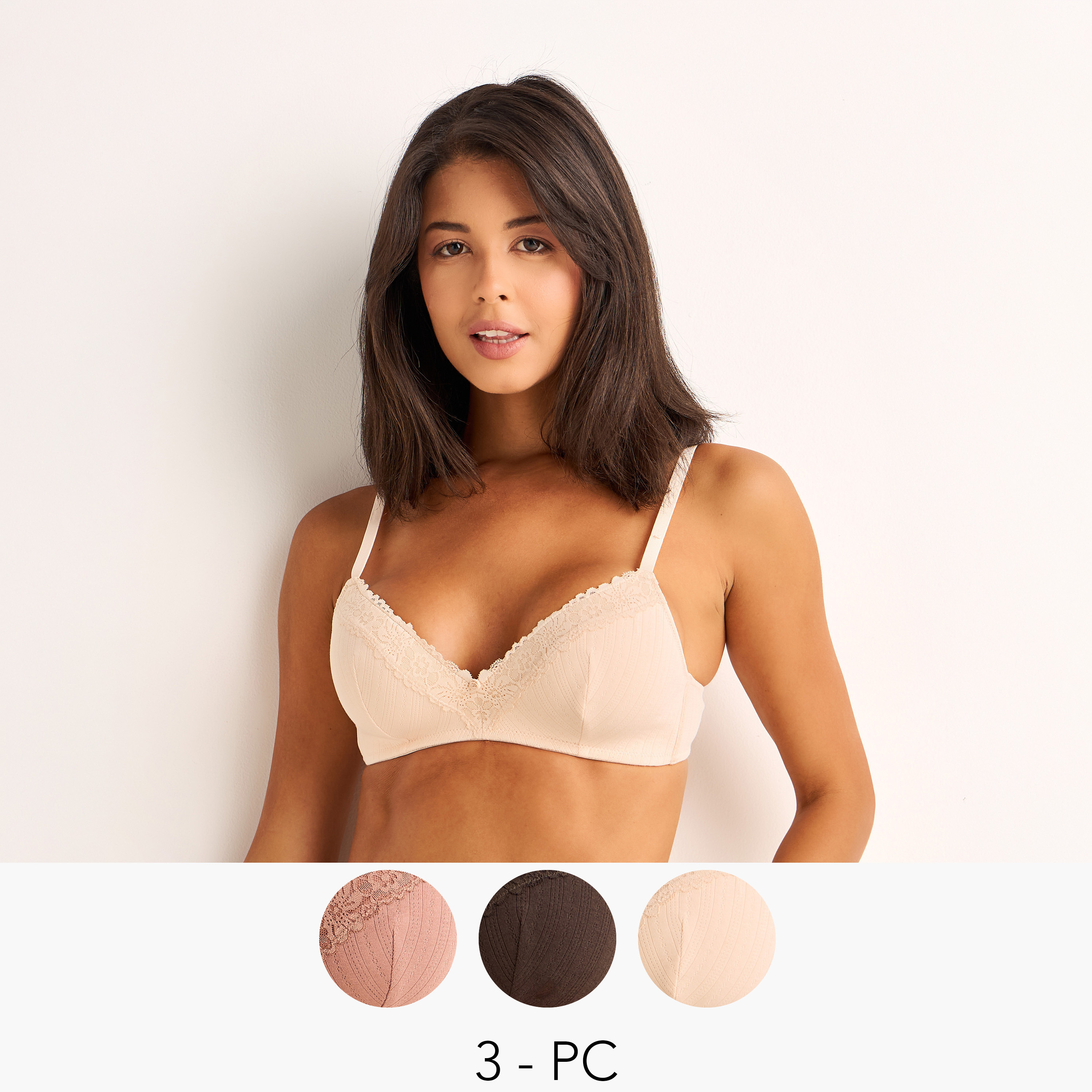 Set of 3 - Seamless Bra Medium Coverage with Lace Trim-women-clothing-lingerie-bras-image-1