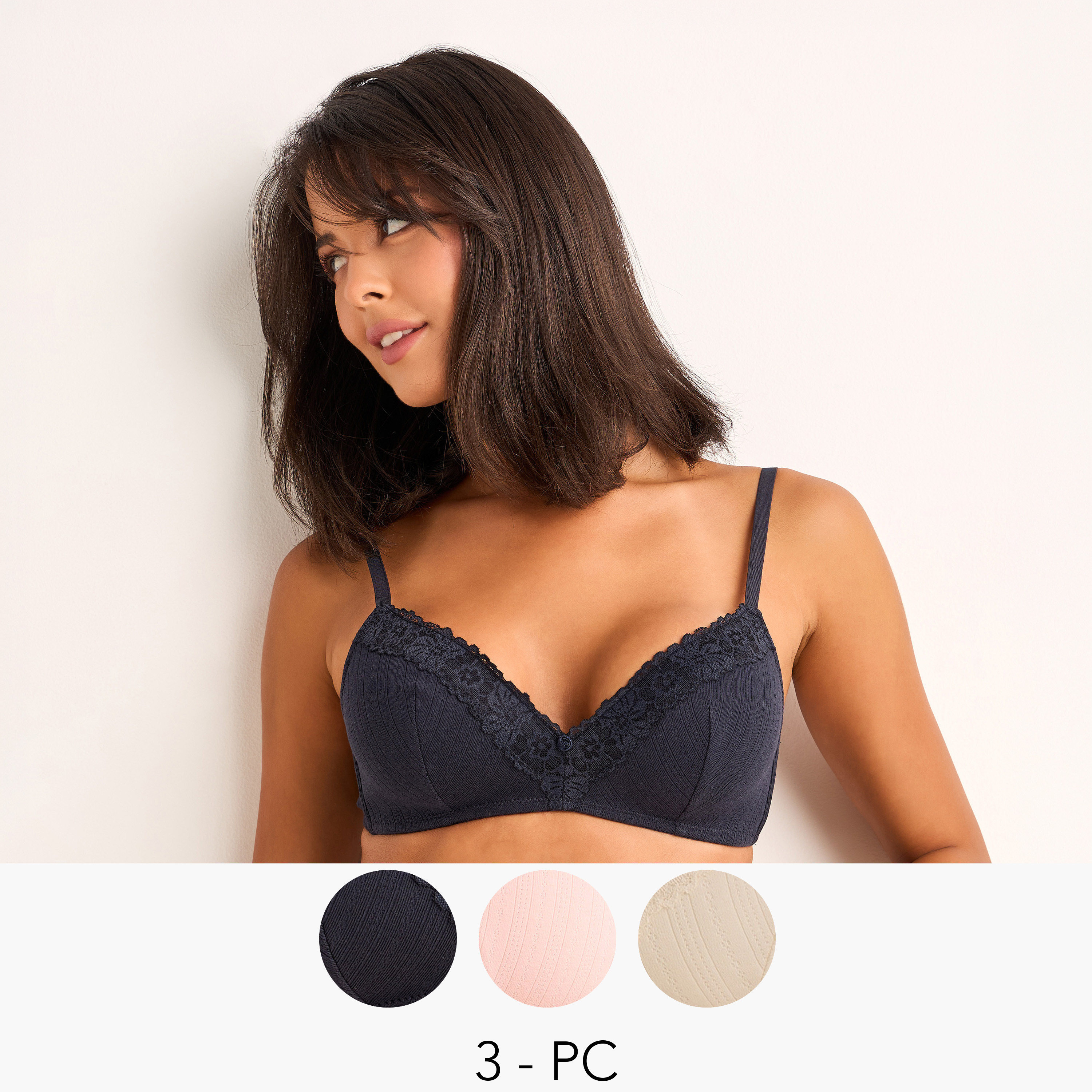 Set of 3 - Seamless Bra Medium Coverage with Lace Trim-women-clothing-lingerie-bras-image-9