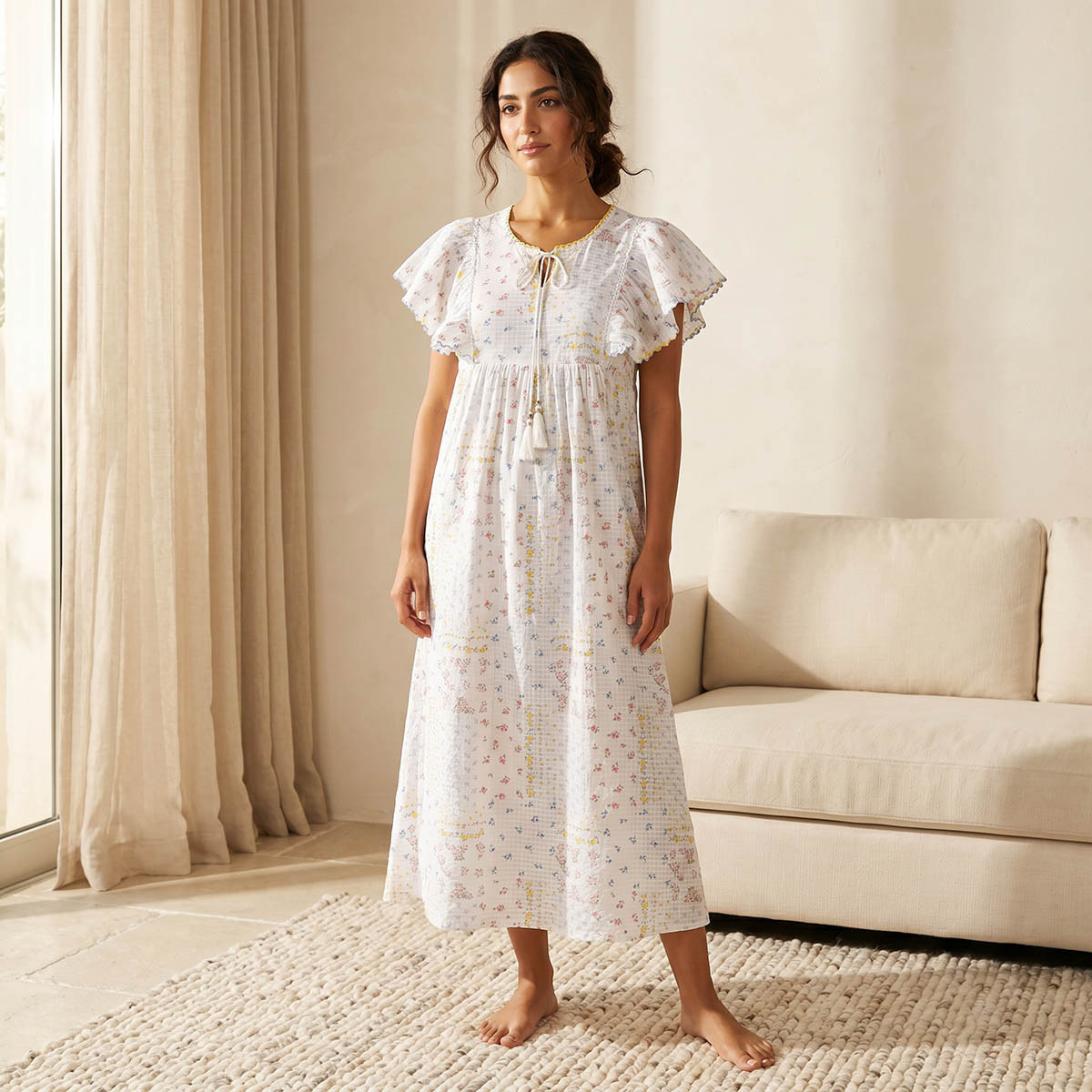 Splash Intimates Night Gown Flutter Sleeves Floral Print-women-clothing-nightwear-nighties-image-1