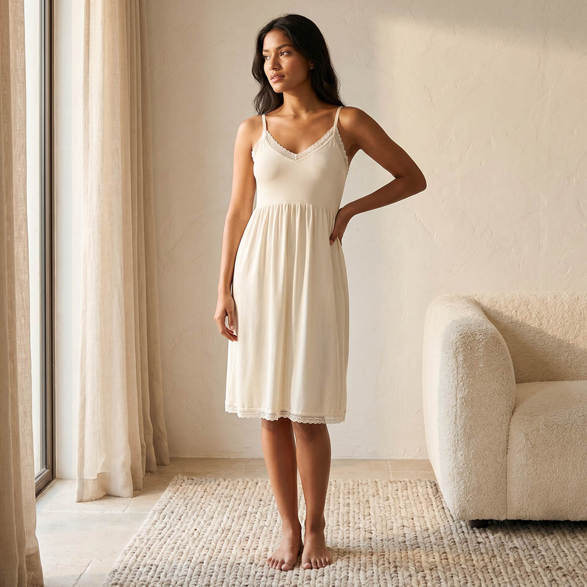 Splash Intimates Knee Length Night Dress Sleeveless Lace Detail-women-clothing-nightwear-nighties-image-1