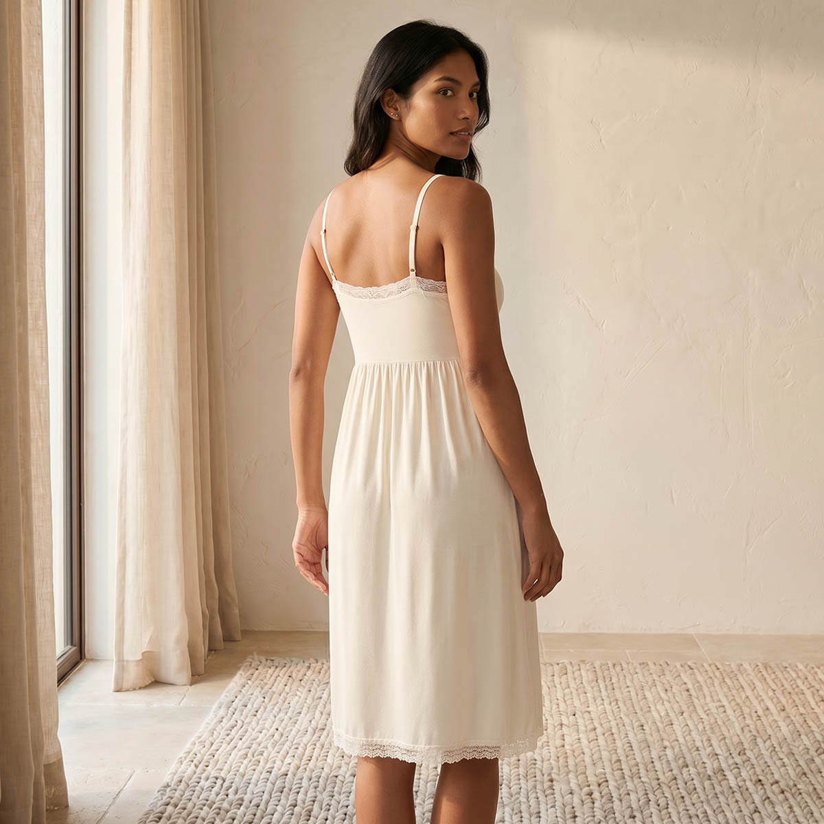 Splash Intimates Knee Length Night Dress Sleeveless Lace Detail-women-clothing-nightwear-nighties-image-4