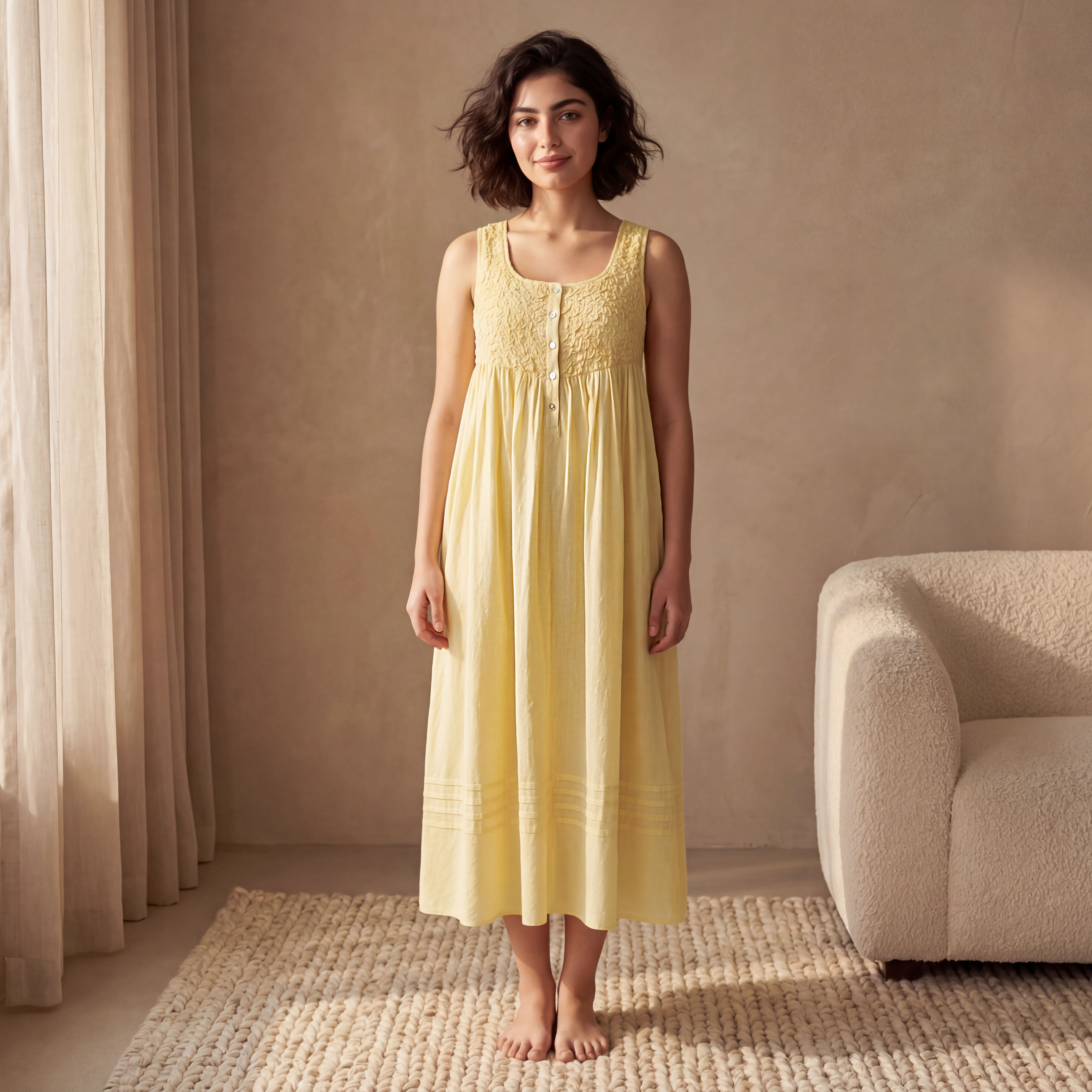 فستان نوم قطن بارز الملمس بدون أكمام-women-clothing-nightwear-nighties-image-3