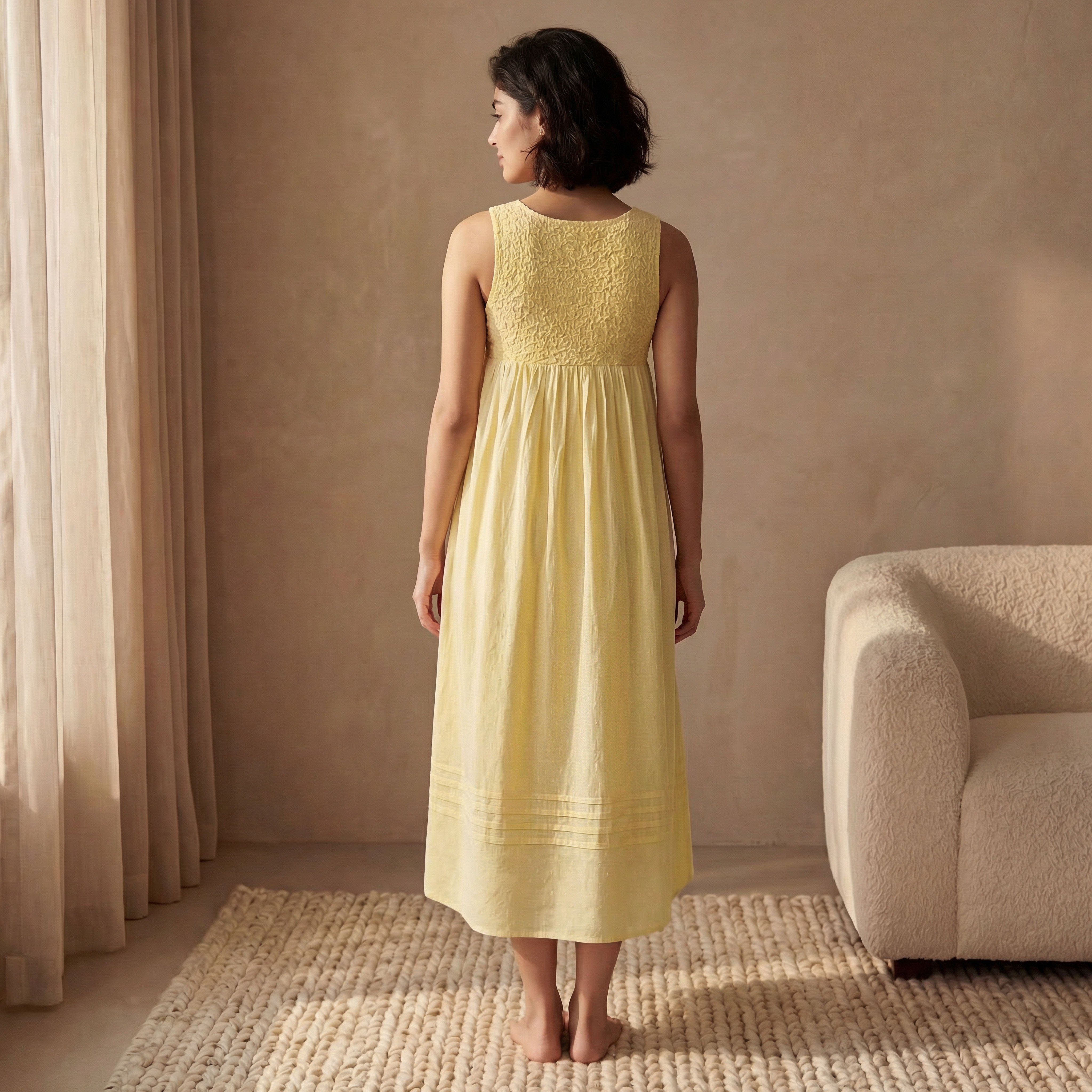 فستان نوم قطن بارز الملمس بدون أكمام-women-clothing-nightwear-nighties-image-4