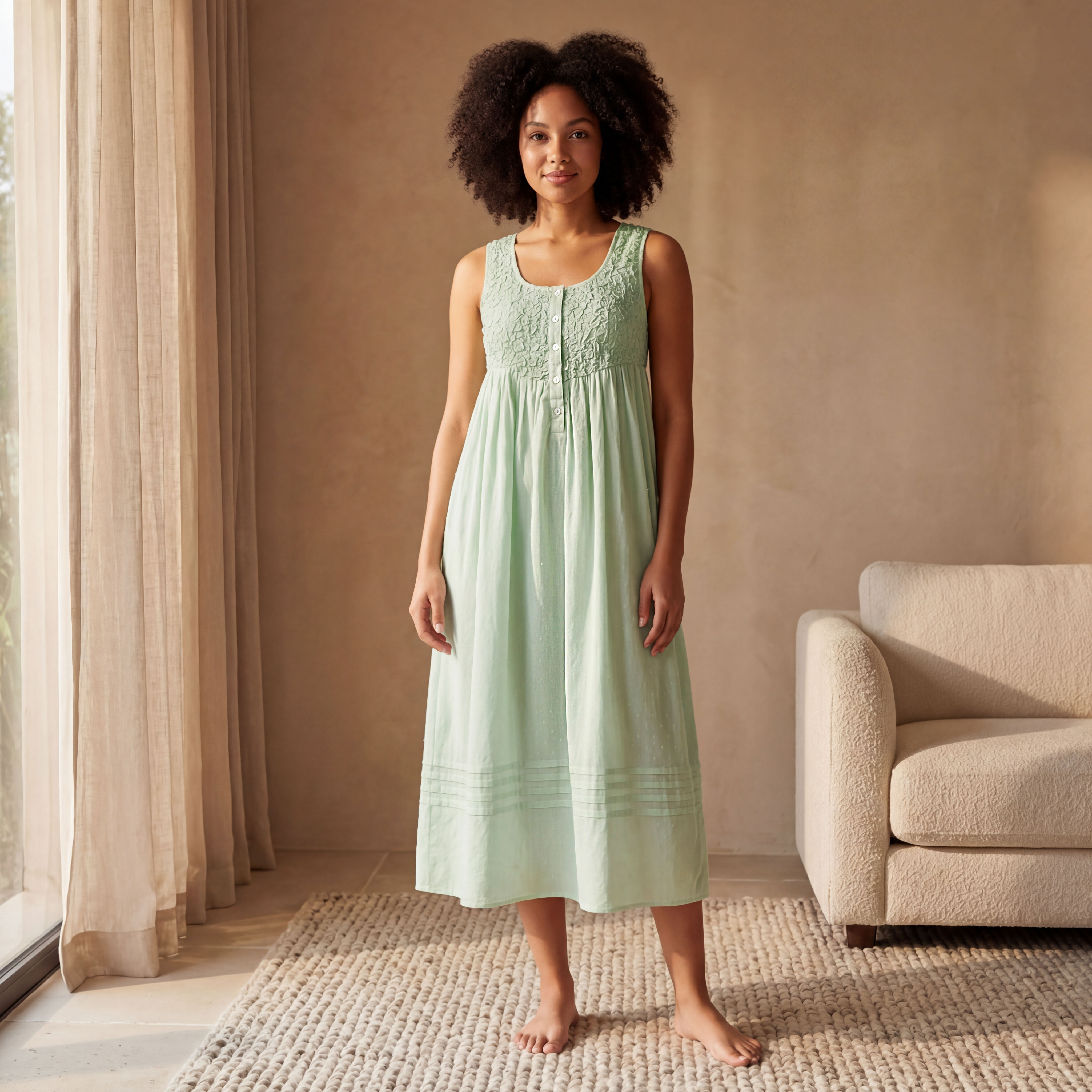 فستان نوم قطن بارز الملمس بدون أكمام-women-clothing-nightwear-nighties-image-3