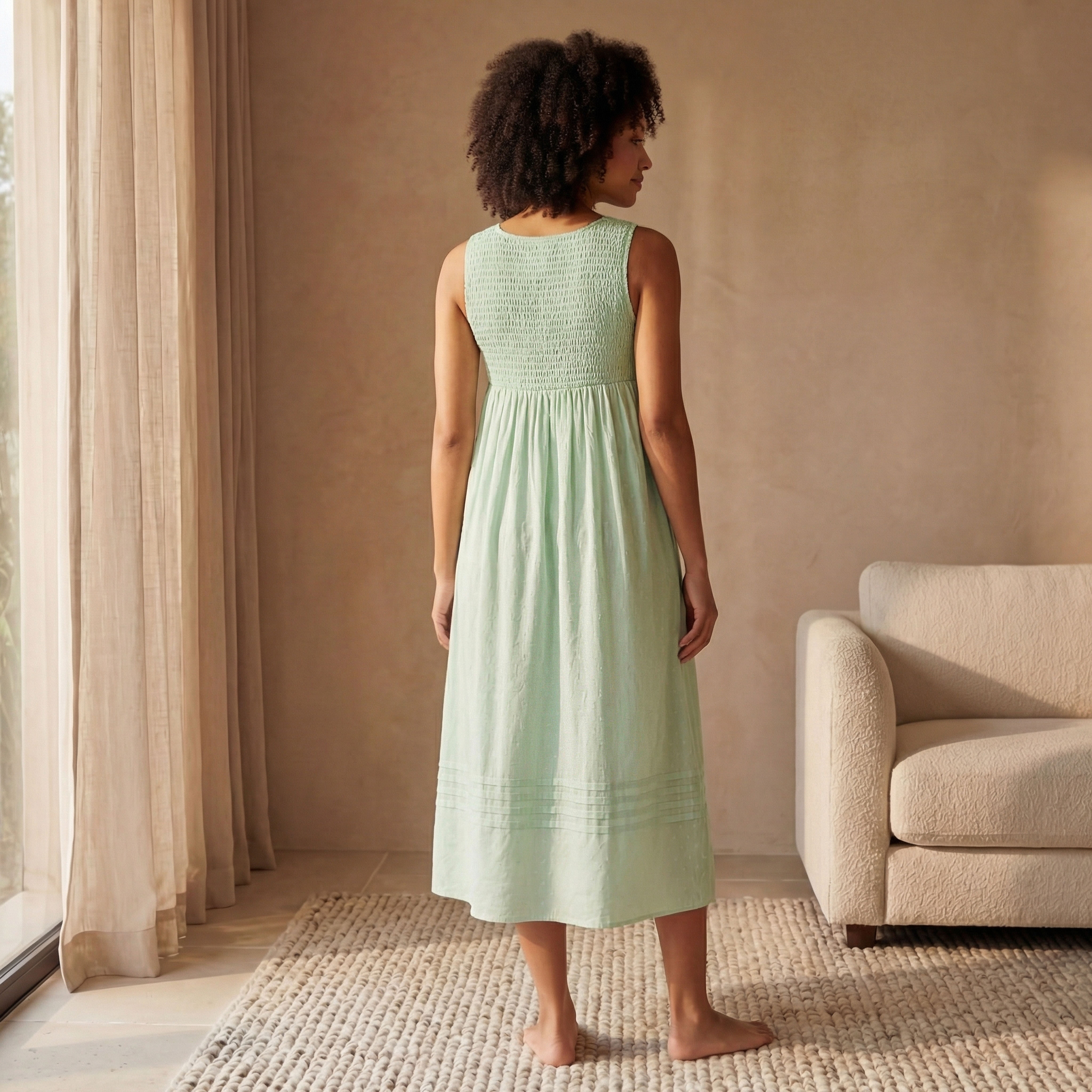 فستان نوم قطن بارز الملمس بدون أكمام-women-clothing-nightwear-nighties-image-4