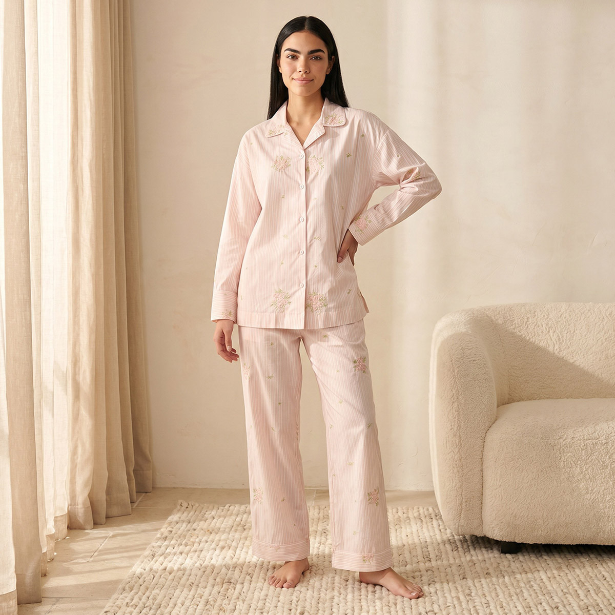 طقم بيجاما وقميص بوصلة أزرار وبنطلون من سبلاش إنتيميتس-women-clothing-nightwear-pyjamas-longsets-image-1