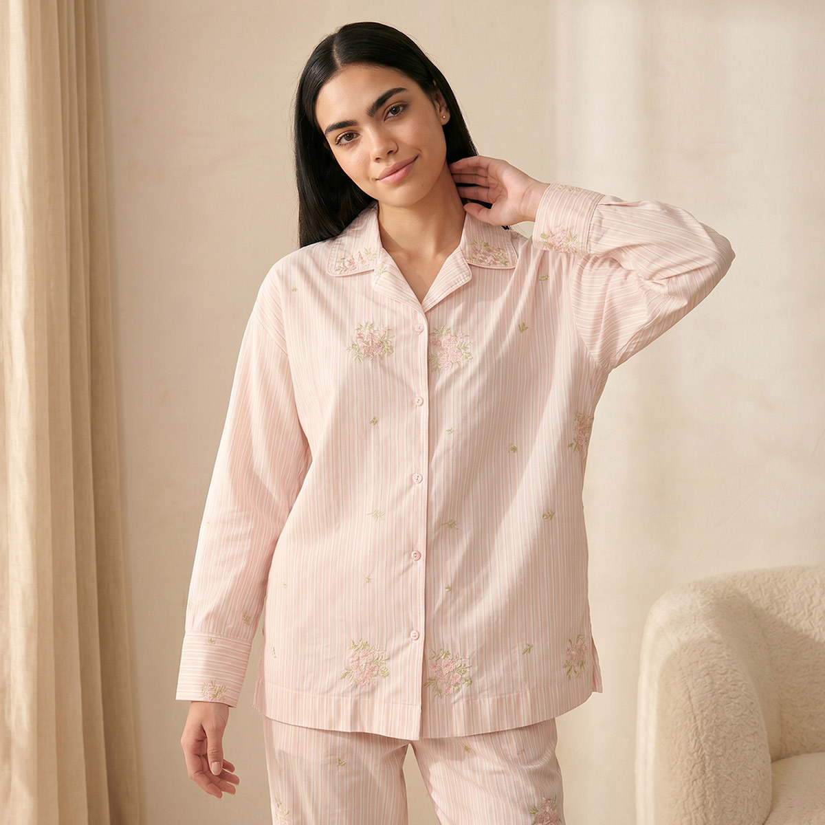 طقم بيجاما وقميص بوصلة أزرار وبنطلون من سبلاش إنتيميتس-women-clothing-nightwear-pyjamas-longsets-image-3