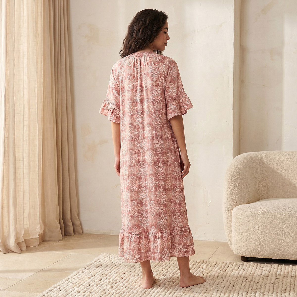 Night Gown Short Sleeve Botanical Print Viscose-women-clothing-nightwear-nighties-image-4