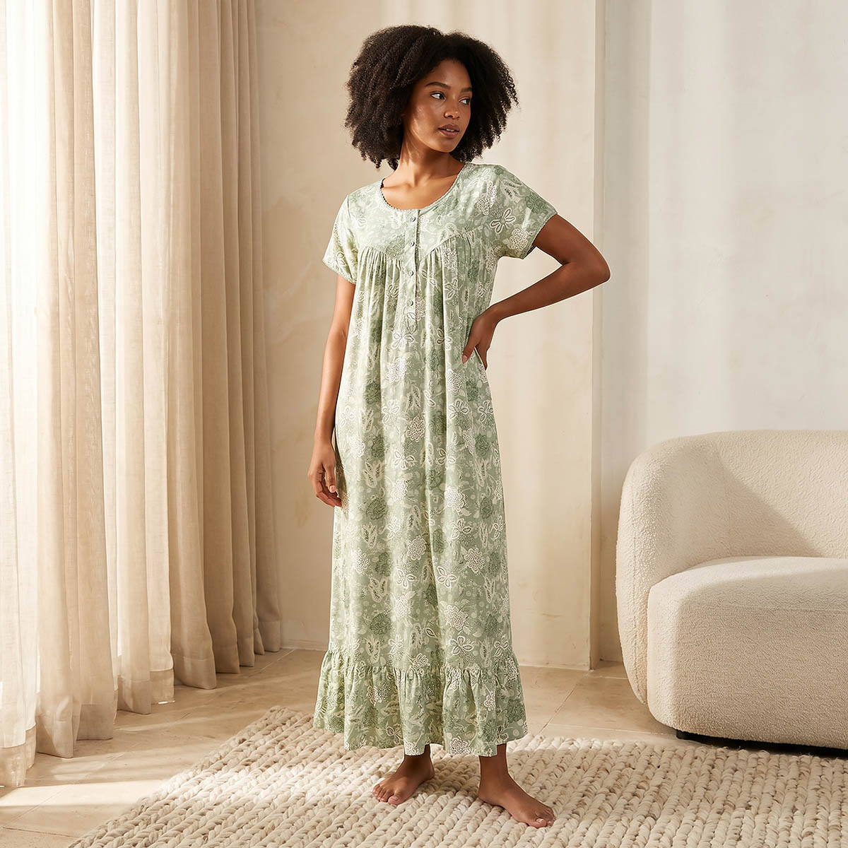 Night Gown Short Sleeve Floral Print Viscose-women-clothing-nightwear-nighties-image-1