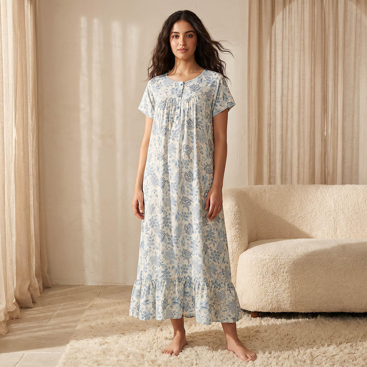 Night Gown Short Sleeve Floral Print Viscose-women-clothing-nightwear-nighties-image-3