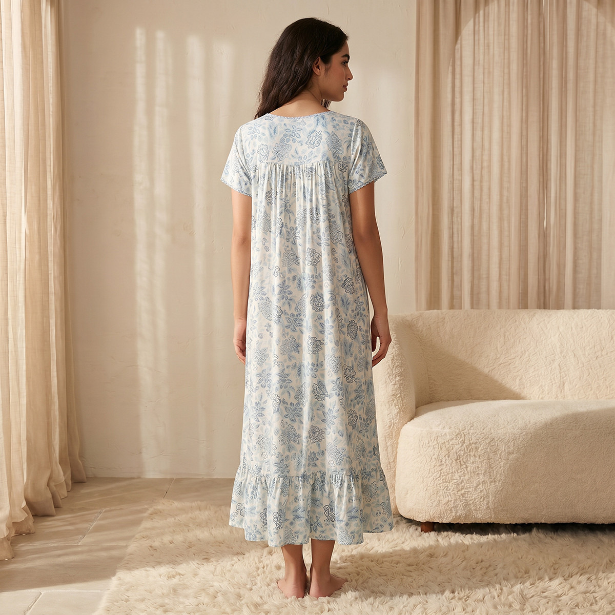 Night Gown Short Sleeve Floral Print Viscose-women-clothing-nightwear-nighties-image-4