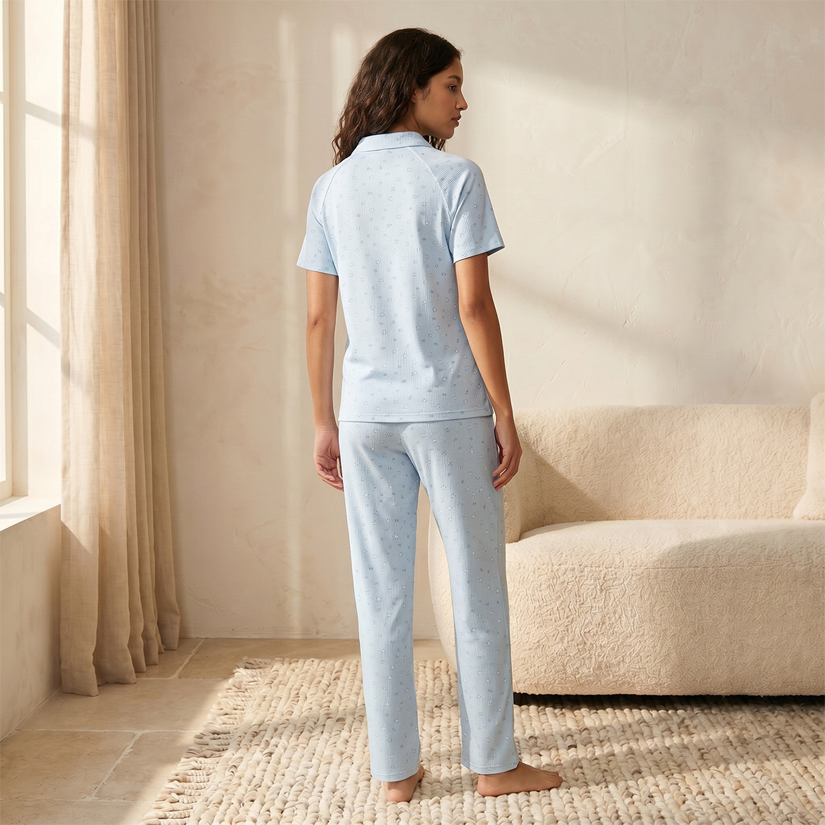 طقم تيشيرت بولو وبنطلون بيجاما بطبعات-women-clothing-nightwear-pyjamas-longsets-image-4