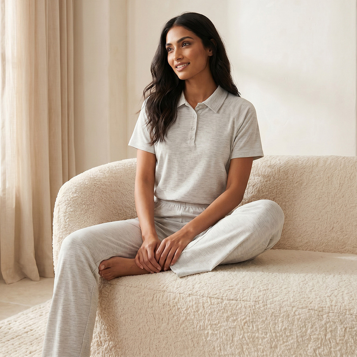 طقم تيشيرت بولو وبنطلون بيجاما-women-clothing-nightwear-pyjamas-longsets-image-6