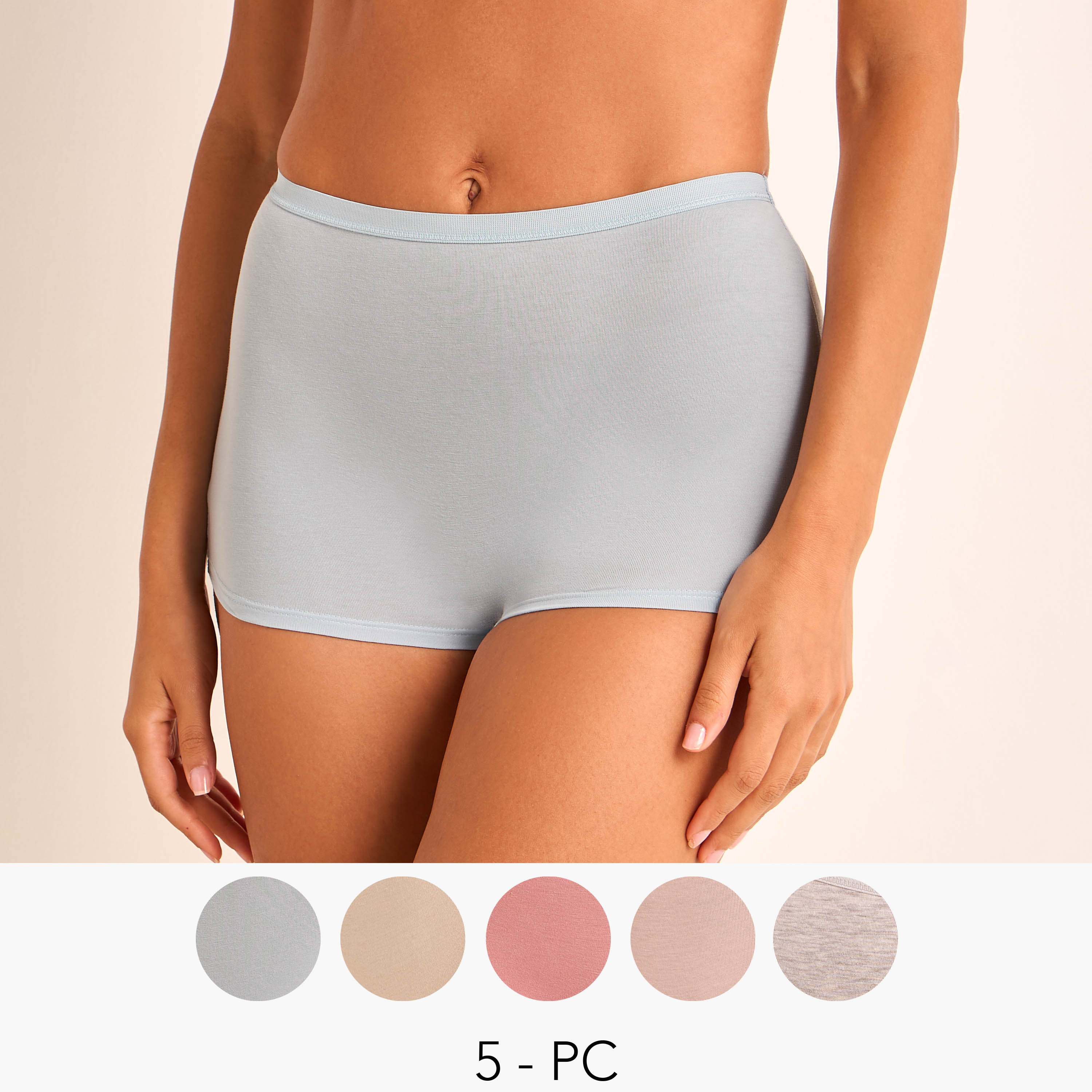 طقم سراويل داخلية بوي شورت 5 قطع بفيونكة-women-clothing-lingerie-panties-image-1